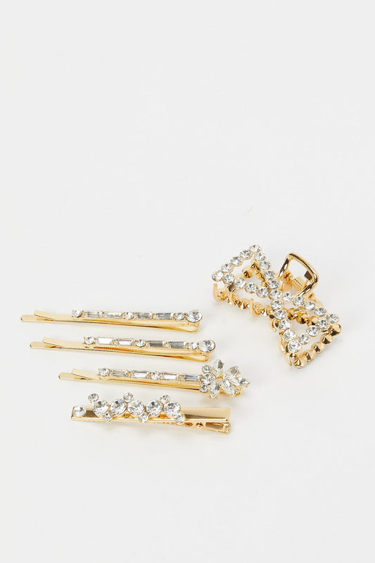 Redtag-Gold-And-Rhinestone-Embellished-Hair-Clips-Category:Hair-Accessories,-Colour:Assorted,-Filter:Women's-Accessories,-LEC-Hair-Accessories,-New-In,-New-In-Women-ACC,-Non-Sale,-RMD,-S23B,-Section:Women-Women-
