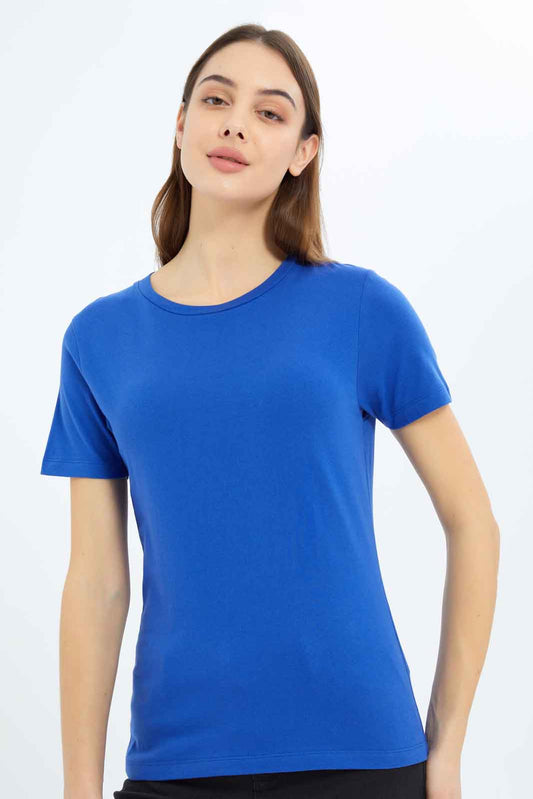 Redtag-Women-Dazzling-Short-Sleeve-Crew-Neck-T--Shirt-Category:T-Shirts,-Colour:Blue,-Deals:New-In,-Filter:Women's-Clothing,-New-In-Women-APL,-Non-Sale,-S23B,-Section:Women,-TBL,-Women-T-Shirts-Women's-