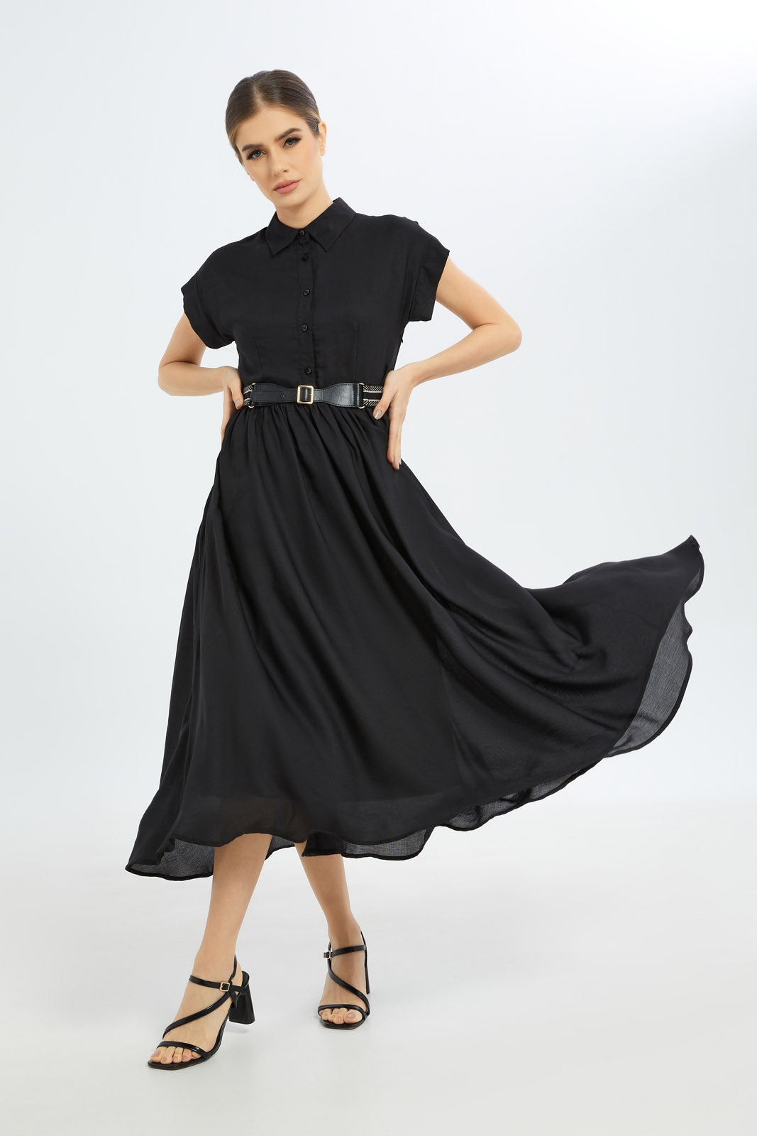 Redtag-Women-Black-Belted-Dress-Category:Dresses,-Colour:Black,-Deals:New-In,-Filter:Women's-Clothing,-H1:LWR,-H2:LDC,-H3:DRS,-H4:CAD,-LDC,-LDC-Dresses,-New-In-LDC-APL,-Non-Sale,-S23B,-Season:S23C,-Section:Women-Women's-
