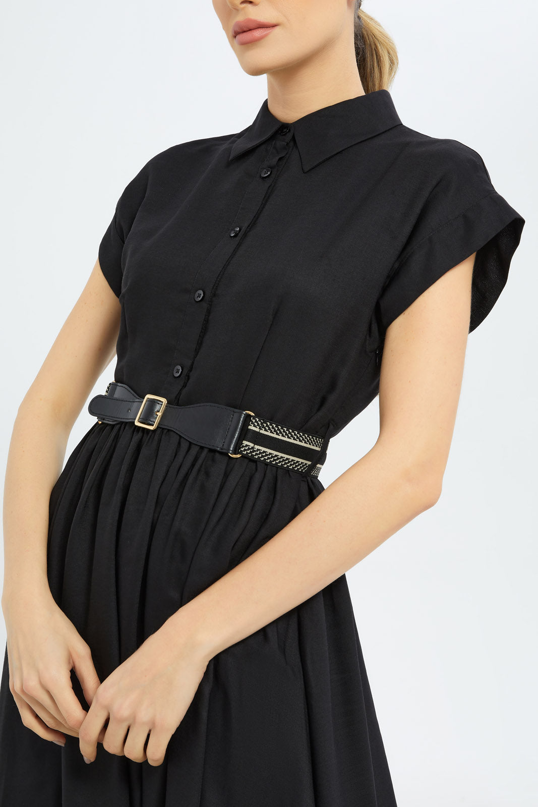 Redtag-Women-Black-Belted-Dress-Category:Dresses,-Colour:Black,-Deals:New-In,-Filter:Women's-Clothing,-H1:LWR,-H2:LDC,-H3:DRS,-H4:CAD,-LDC,-LDC-Dresses,-New-In-LDC-APL,-Non-Sale,-S23B,-Season:S23C,-Section:Women-Women's-