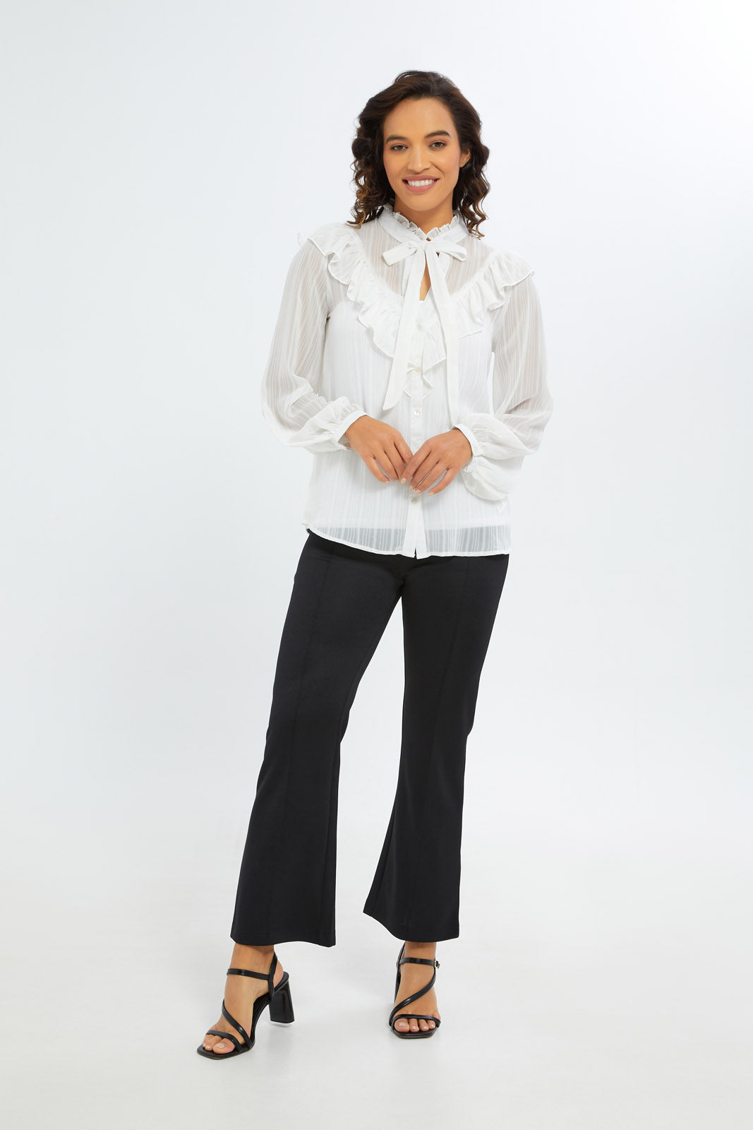 Redtag-Women-White-Tie-Front-Frilly-Blouse-Category:Blouses,-Colour:White,-Deals:New-In,-Filter:Women's-Clothing,-H1:LWR,-H2:LAD,-H3:BLO,-H4:CBL,-New-In-Women-APL,-Non-Sale,-S23C,-Season:S23C,-Section:Women,-Women-Blouses-Women's-