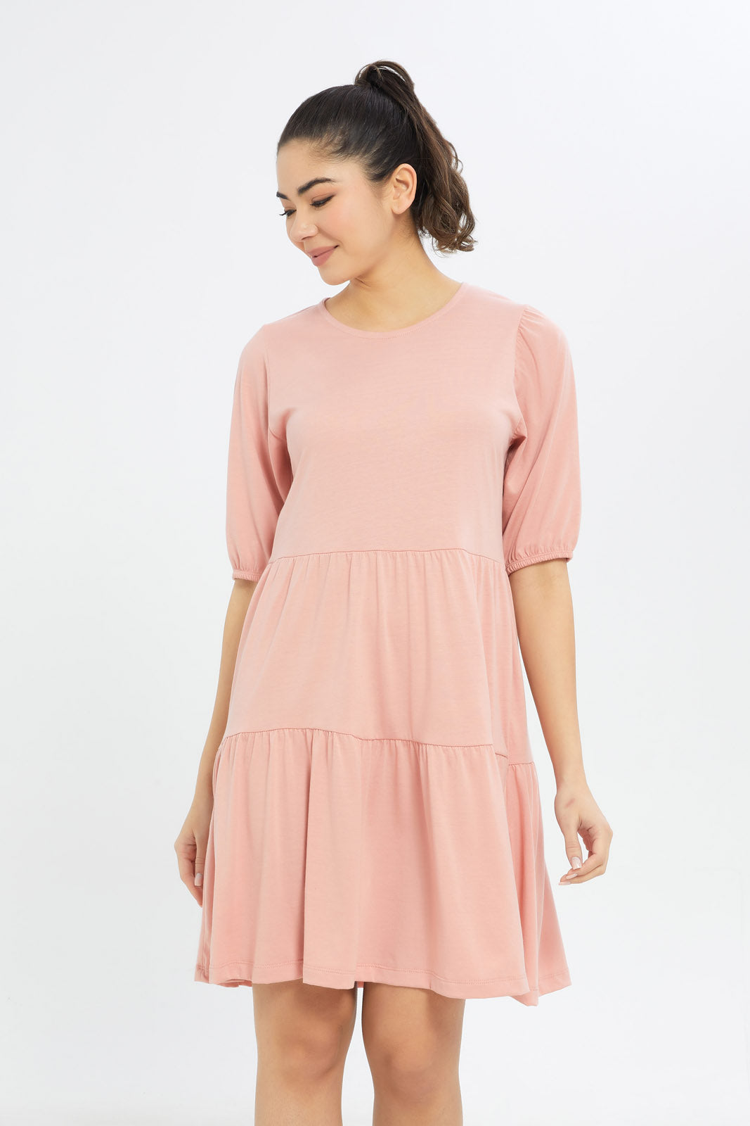 Redtag-Women-Blush-Epp-Jersey-Tiered-Dress-Category:Dresses,-Colour:Apricot,-Deals:New-In,-Dress-Size:Short-Dress,-Filter:Women's-Clothing,-H1:LWR,-H2:LAD,-H3:DRS,-H4:CAD,-New-In-Women-APL,-Non-Sale,-PPE,-Promo:PPE,-S23B,-Season:S23B,-Section:Women,-Women-Dresses-Women's-