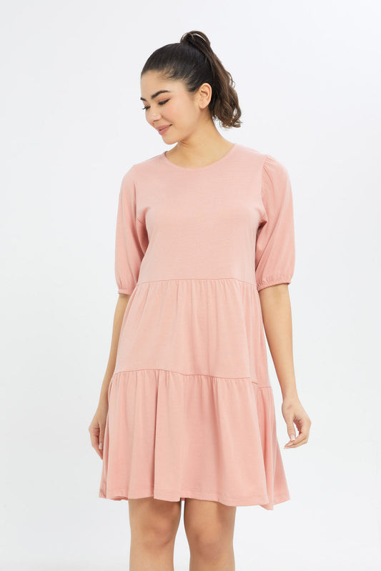 Redtag-Women-Blush-Epp-Jersey-Tiered-Dress-Category:Dresses,-Colour:Apricot,-Deals:New-In,-Dress-Size:Short-Dress,-Filter:Women's-Clothing,-H1:LWR,-H2:LAD,-H3:DRS,-H4:CAD,-New-In-Women-APL,-Non-Sale,-PPE,-Promo:PPE,-S23B,-Season:S23B,-Section:Women,-Women-Dresses-Women's-