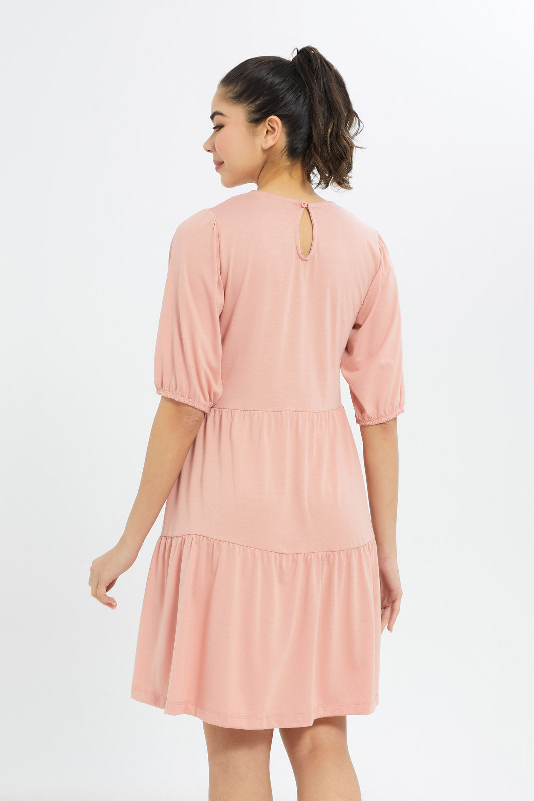 Redtag-Women-Blush-Epp-Jersey-Tiered-Dress-Category:Dresses,-Colour:Apricot,-Deals:New-In,-Dress-Size:Short-Dress,-Filter:Women's-Clothing,-H1:LWR,-H2:LAD,-H3:DRS,-H4:CAD,-New-In-Women-APL,-Non-Sale,-PPE,-Promo:PPE,-S23B,-Season:S23B,-Section:Women,-Women-Dresses-Women's-