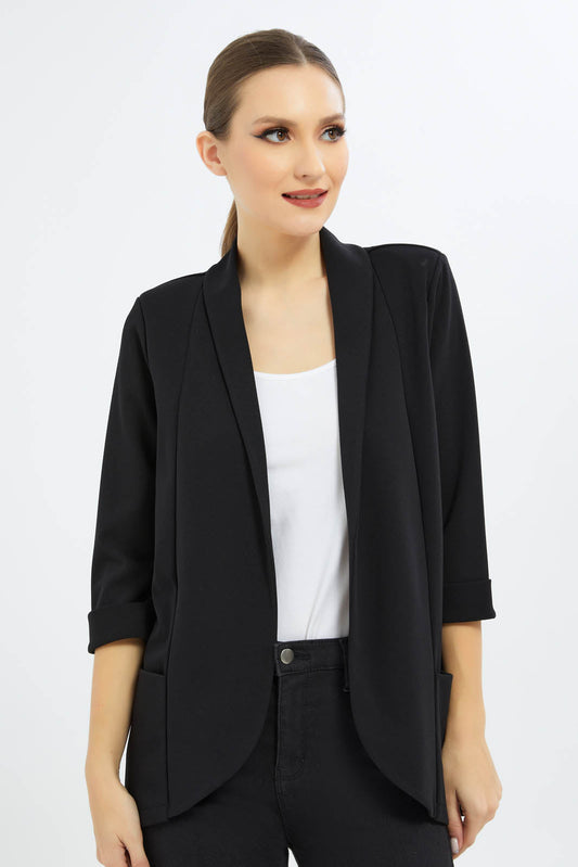 Redtag-Women-Black-3/4-Sleeve-Jacket-Category:Jackets,-Colour:Black,-Deals:New-In,-Filter:Women's-Clothing,-New-In-Women-APL,-Non-Sale,-S23B,-Section:Women,-Women-Jackets-Women's-