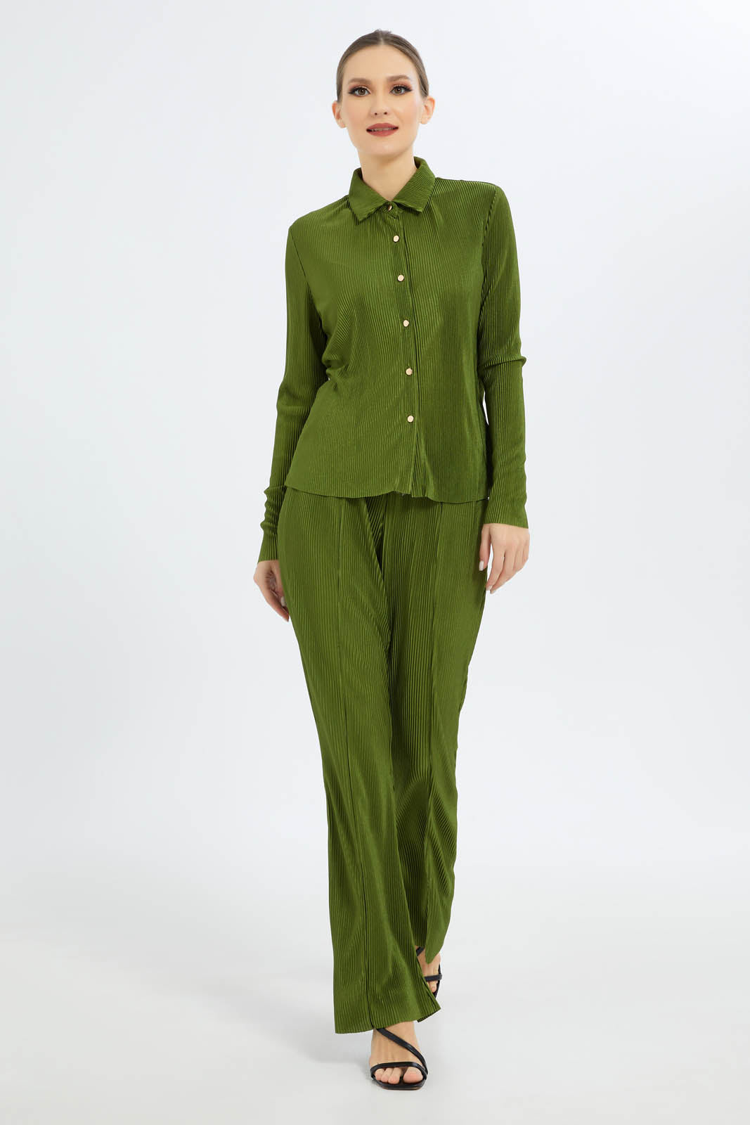 Redtag-Women-Green-Ls-Plisse-Shirt-Category:Blouses,-Colour:Green,-Deals:New-In,-Filter:Women's-Clothing,-New-In-Women-APL,-Non-Sale,-S23C,-Section:Women,-Women-Blouses-Women's-