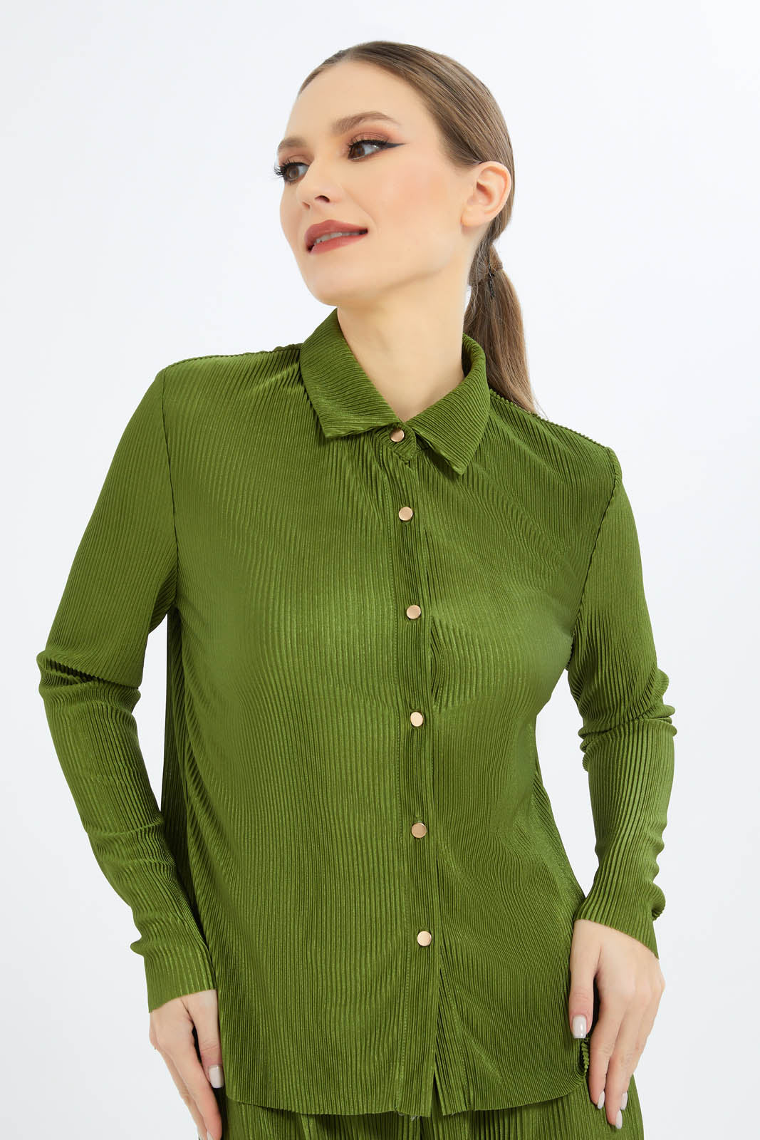 Redtag-Women-Green-Ls-Plisse-Shirt-Category:Blouses,-Colour:Green,-Deals:New-In,-Filter:Women's-Clothing,-New-In-Women-APL,-Non-Sale,-S23C,-Section:Women,-Women-Blouses-Women's-