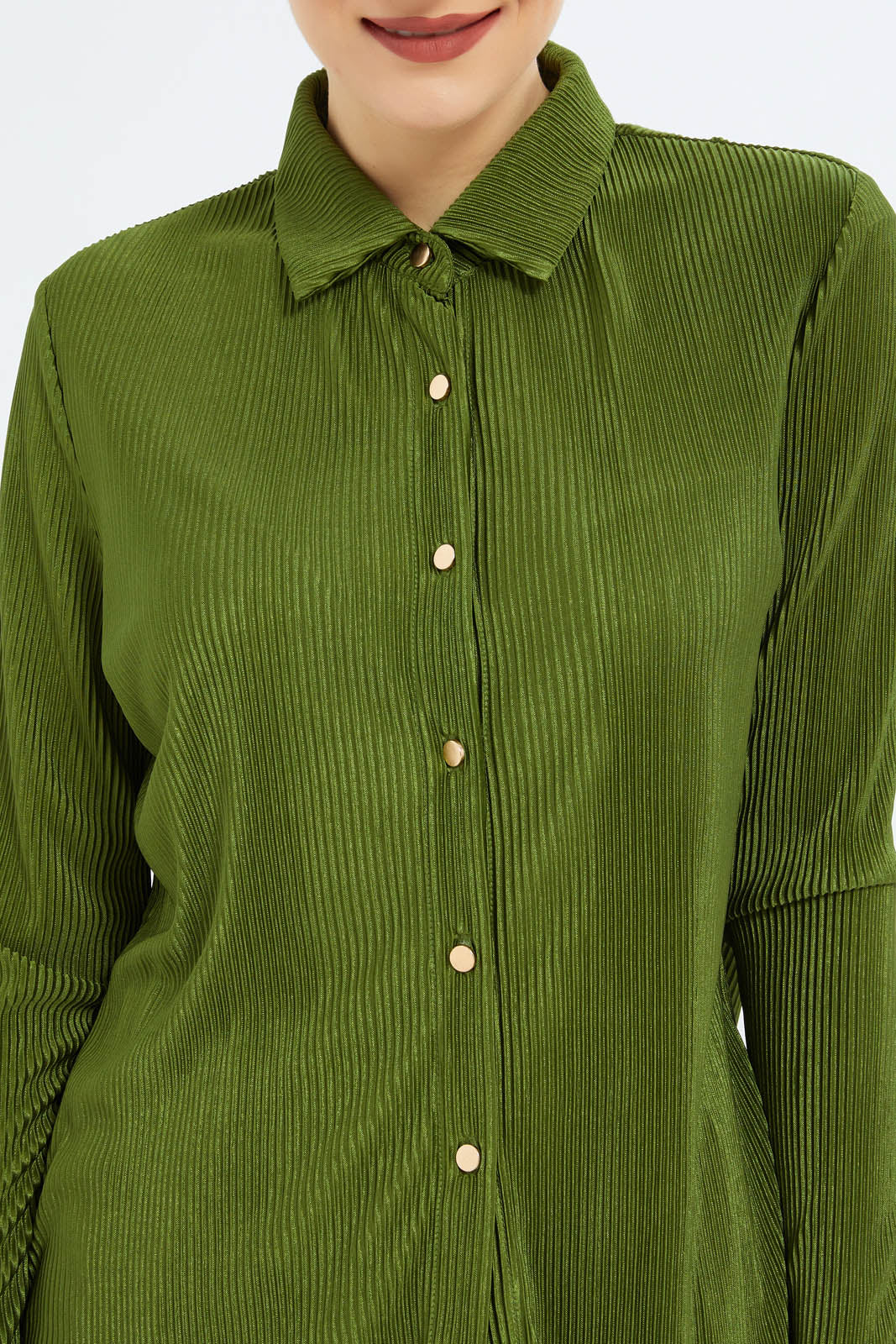 Redtag-Women-Green-Ls-Plisse-Shirt-Category:Blouses,-Colour:Green,-Deals:New-In,-Filter:Women's-Clothing,-New-In-Women-APL,-Non-Sale,-S23C,-Section:Women,-Women-Blouses-Women's-