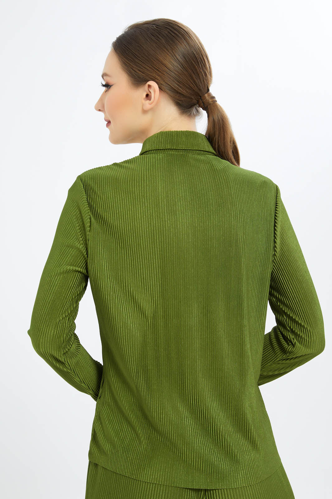 Redtag-Women-Green-Ls-Plisse-Shirt-Category:Blouses,-Colour:Green,-Deals:New-In,-Filter:Women's-Clothing,-New-In-Women-APL,-Non-Sale,-S23C,-Section:Women,-Women-Blouses-Women's-