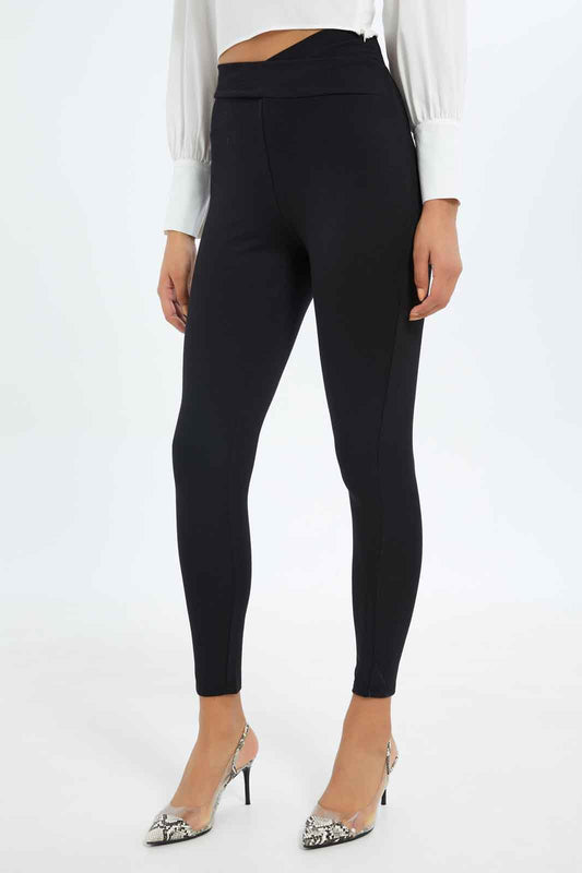 Redtag-Women-Black-Criss-Cross-Elastic-Waistband-Legging-Category:Leggings,-Colour:Black,-Deals:New-In,-Filter:Women's-Clothing,-New-In-Women-APL,-Non-Sale,-S23C,-Section:Women,-Women-Leggings-Women's-