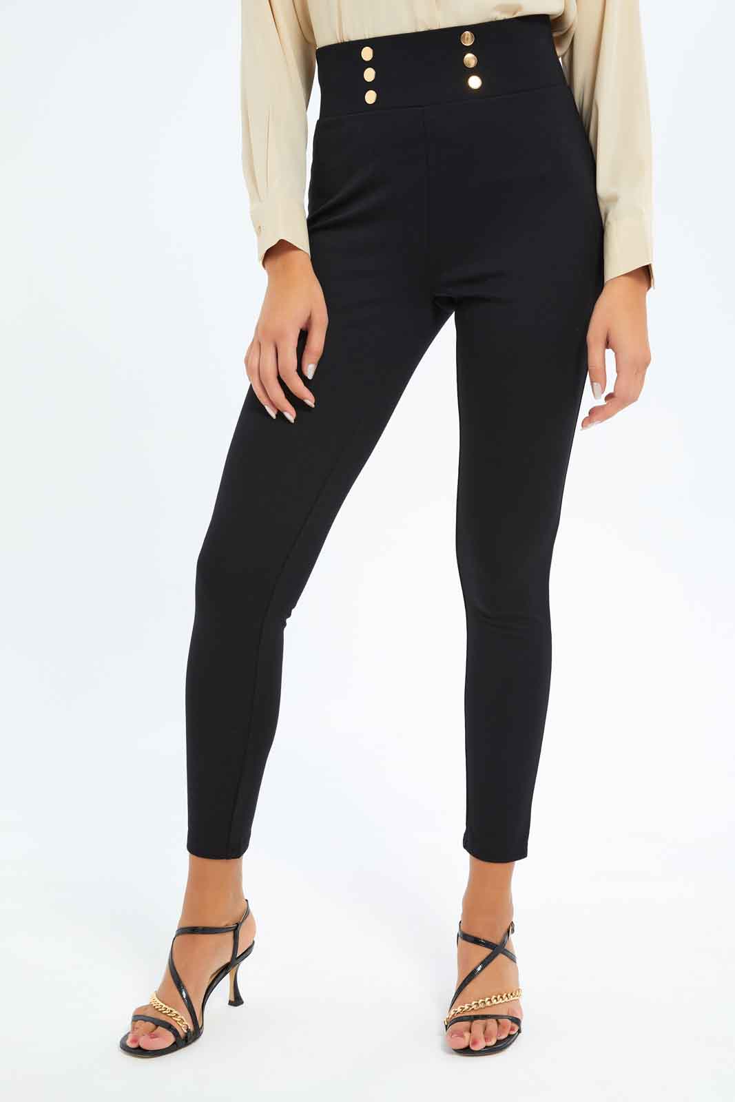 Redtag-Women-Black-Front-Button-Detail-Legging-Category:Leggings,-Colour:Black,-Deals:New-In,-Filter:Women's-Clothing,-New-In-Women-APL,-Non-Sale,-S23C,-Section:Women,-Women-Leggings-Women's-
