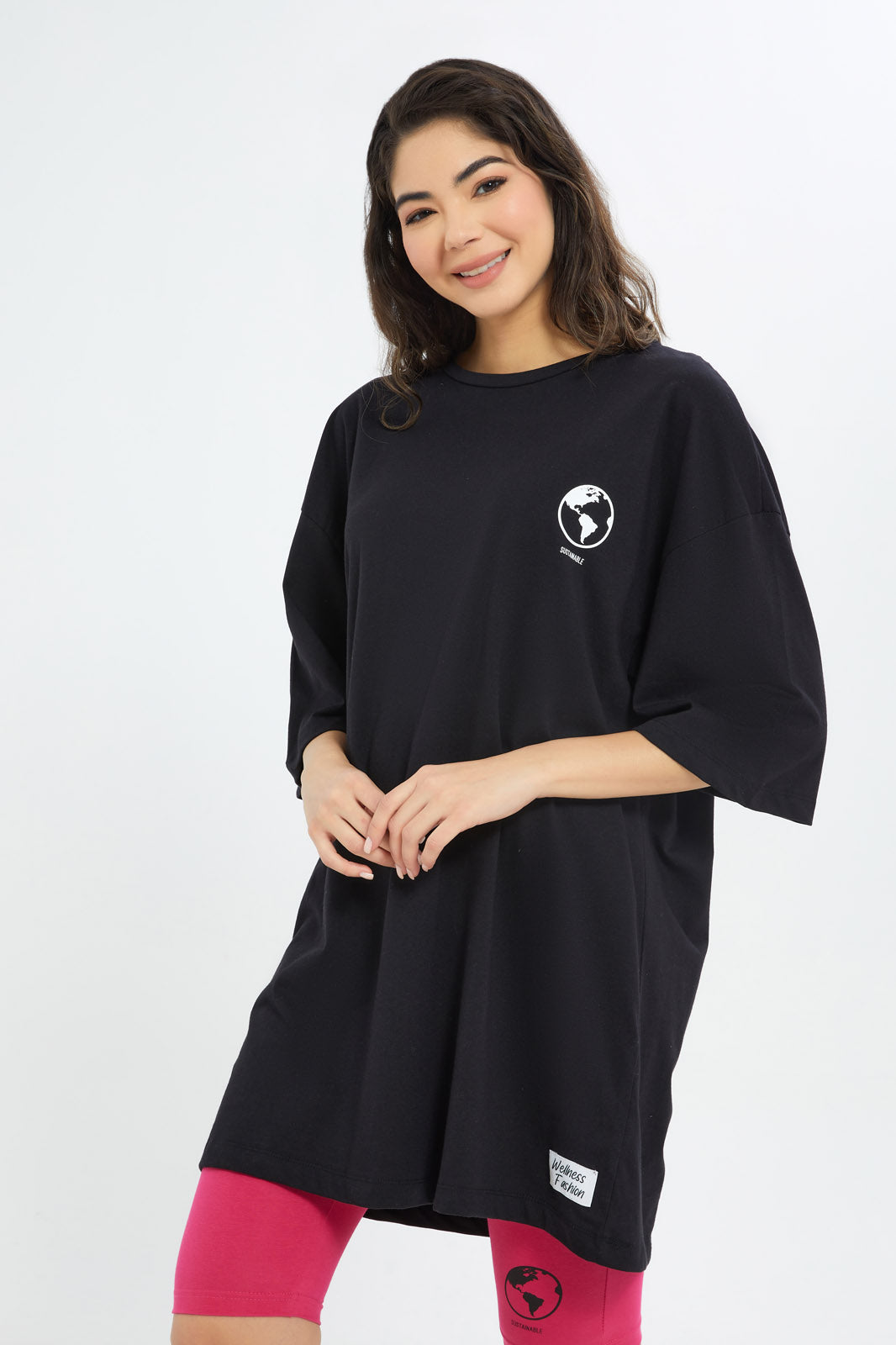 Redtag-Women-Black-Oversized-Tee-Category:T-Shirts,-Colour:Black,-Deals:New-In,-Filter:Women's-Clothing,-H1:LWR,-H2:LAD,-H3:SPW,-H4:ATS,-New-In-Women-APL,-Non-Sale,-RMD,-S23B,-Season:S23B,-Section:Women,-Sustainable,-Women-T-Shirts-Women's-
