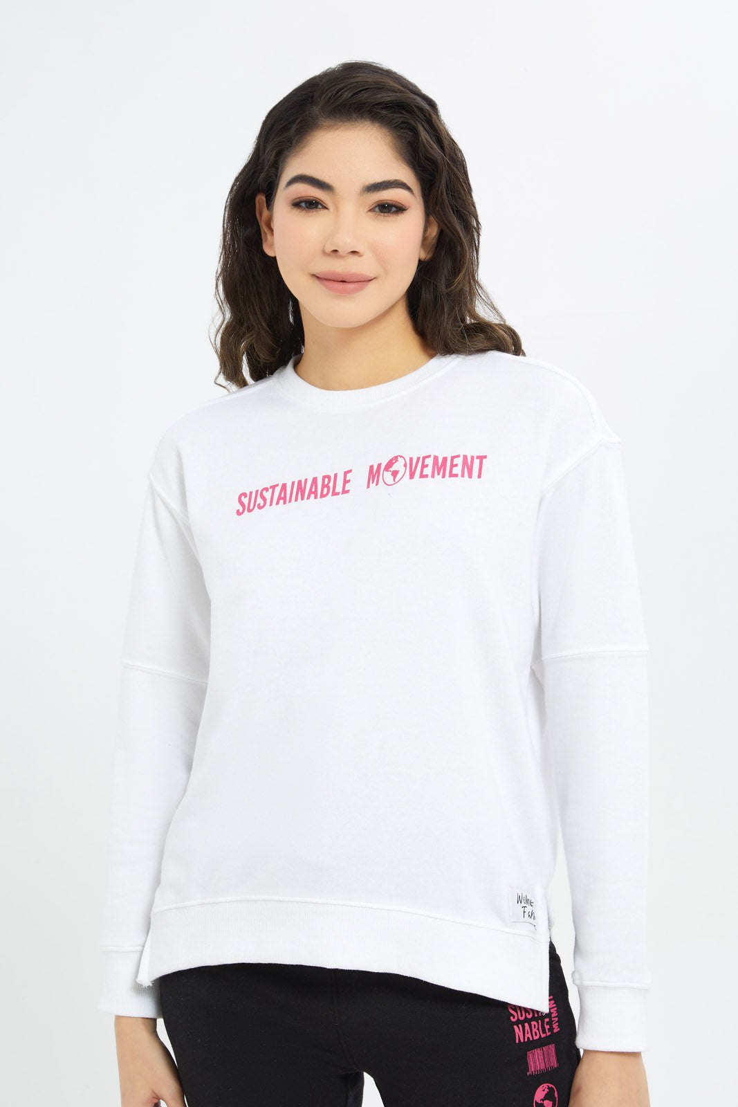 Redtag-Women-White-Slogan-Printed-Sweatshirt-Category:Sweatshirts,-Colour:White,-Deals:New-In,-Filter:Women's-Clothing,-H1:LWR,-H2:LAD,-H3:SPW,-H4:ASS,-New-In-Women-APL,-Non-Sale,-RMD,-S23B,-Season:S23B,-Section:Women,-Sustainable,-Women-Sweatshirts-Women's-