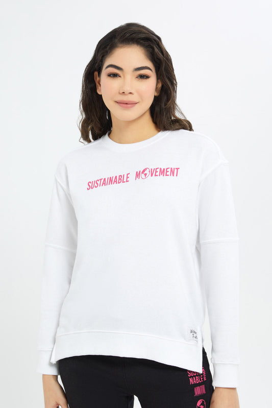 Redtag-Women-White-Slogan-Printed-Sweatshirt-Category:Sweatshirts,-Colour:White,-Deals:New-In,-Filter:Women's-Clothing,-H1:LWR,-H2:LAD,-H3:SPW,-H4:ASS,-New-In-Women-APL,-Non-Sale,-RMD,-S23B,-Season:S23B,-Section:Women,-Sustainable,-Women-Sweatshirts-Women's-