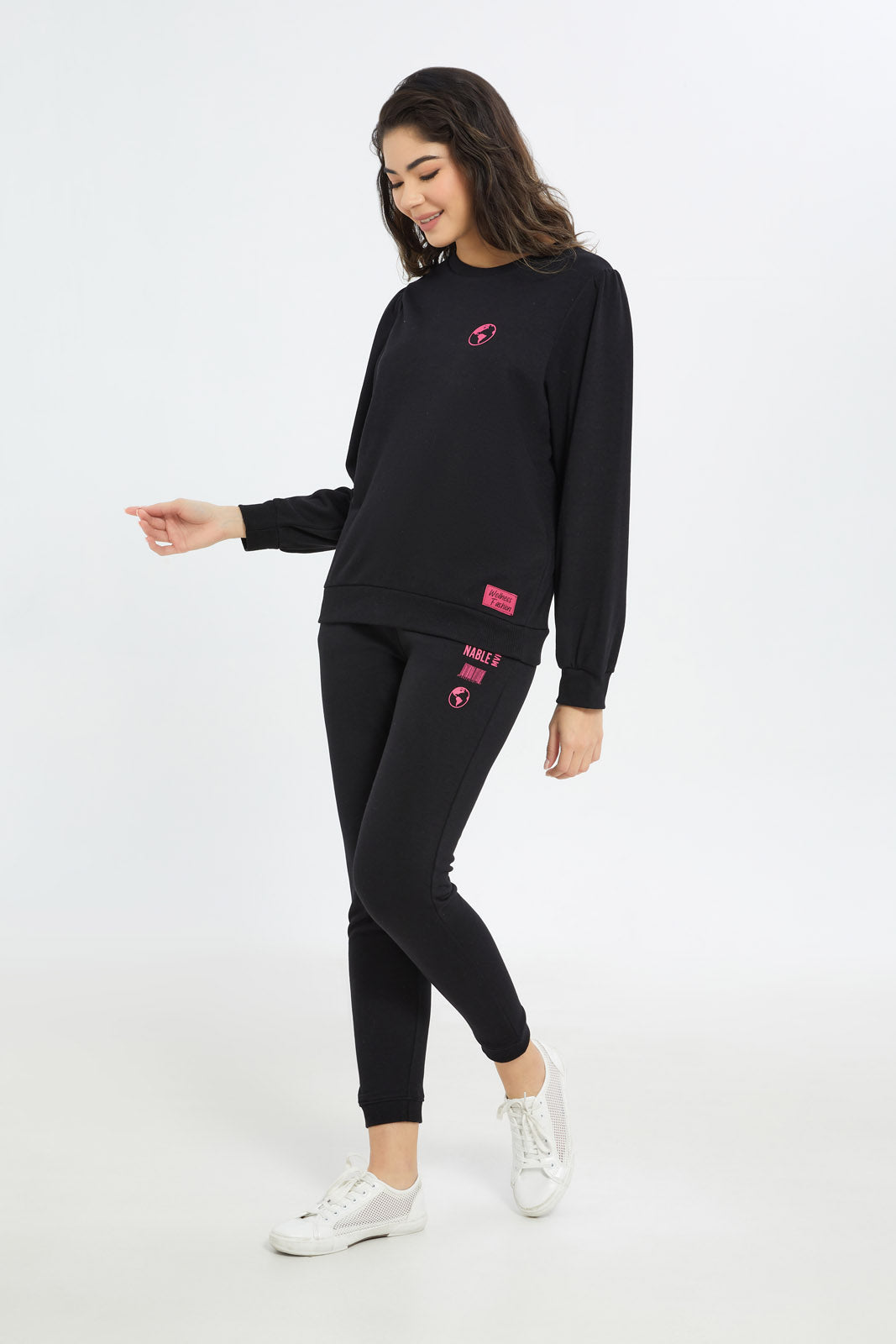 Redtag-Women-Black-Sweatshirt-With-Baloon-Sleeve-Category:Sweatshirts,-Colour:Black,-Deals:New-In,-Filter:Women's-Clothing,-H1:LWR,-H2:LAD,-H3:SPW,-H4:ASS,-New-In-Women-APL,-Non-Sale,-RMD,-S23B,-Season:S23B,-Section:Women,-Sustainable,-Women-Sweatshirts-Women's-