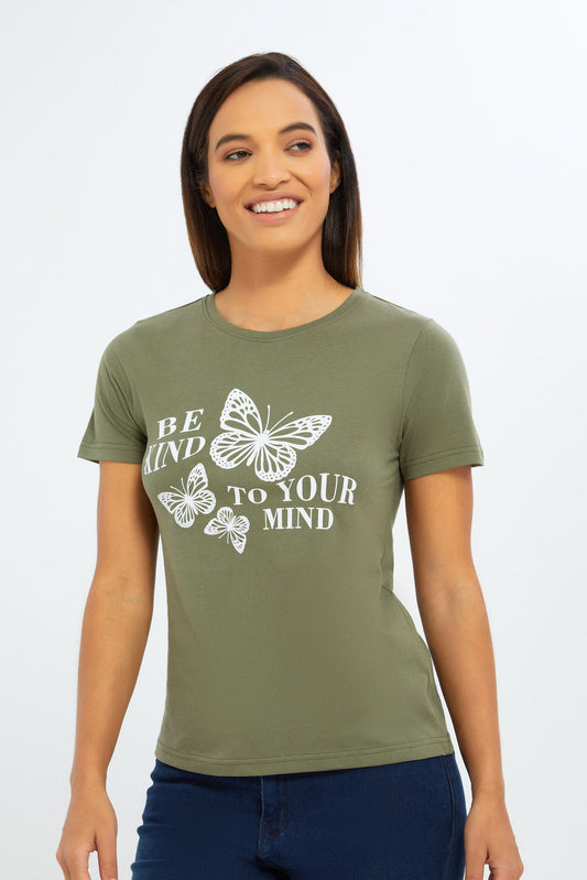 Redtag-Women-Green-Butterlfy-Graphic-Tee-Category:T-Shirts,-Colour:Green,-Deals:New-In,-Filter:Women's-Clothing,-H1:LWR,-H2:LAD,-H3:TSH,-H4:CAT,-New-In-Women-APL,-Non-Sale,-PPE,-Promo:PPE,-S23C,-Season:S23C,-Section:Women,-Women-T-Shirts-Women's-