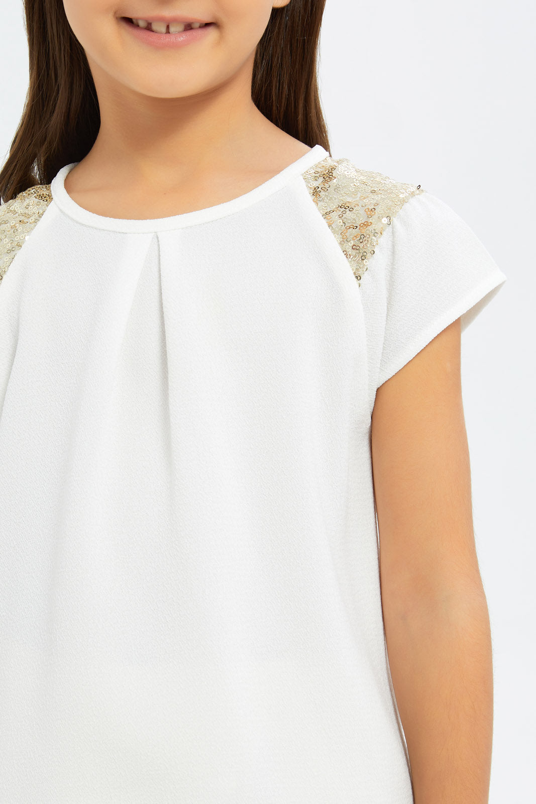 Redtag-Girls-Ivory-Blouse-With-Sequins-On-Shoulder-Category:Blouses,-Colour:Ivory,-Deals:New-In,-Filter:Girls-(2-to-8-Yrs),-GIR-Blouses,-H1:KWR,-H2:GIR,-H3:BLO,-H4:CBL,-New-In-GIR-APL,-Non-Sale,-RMD,-S23C,-Season:S23C,-Section:Girls-(0-to-14Yrs)-Girls-2 to 8 Years