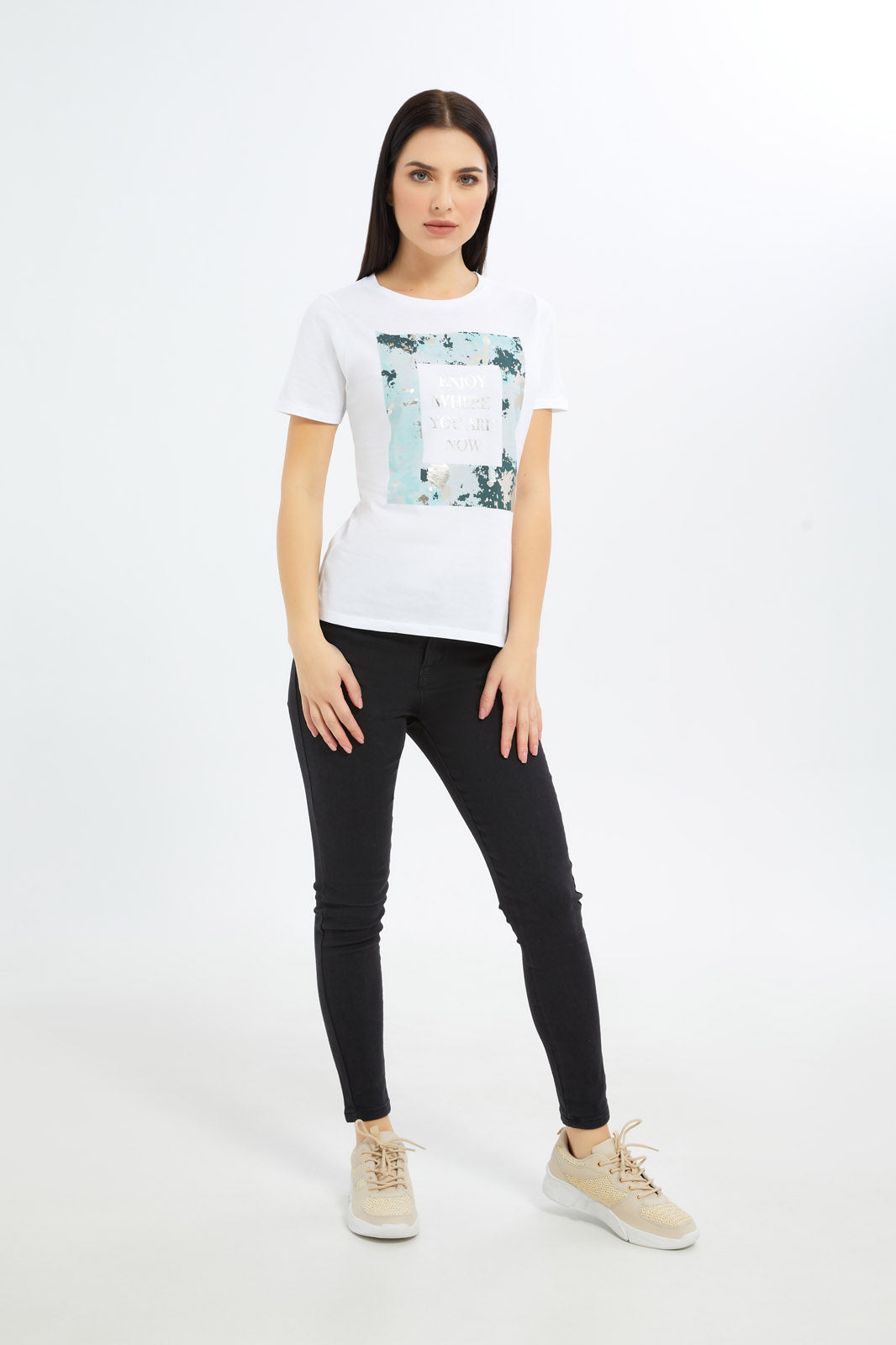 Redtag-Women-White-Marbke-Foil-Slogan-T-Shirt-Category:T-Shirts,-Colour:White,-Deals:New-In,-Filter:Women's-Clothing,-H1:LWR,-H2:LAD,-H3:TSH,-H4:CAT,-New-In-Women-APL,-Non-Sale,-Promo:TBL,-S23C,-Season:S23C,-Section:Women,-TBL,-Women-T-Shirts-Women's-