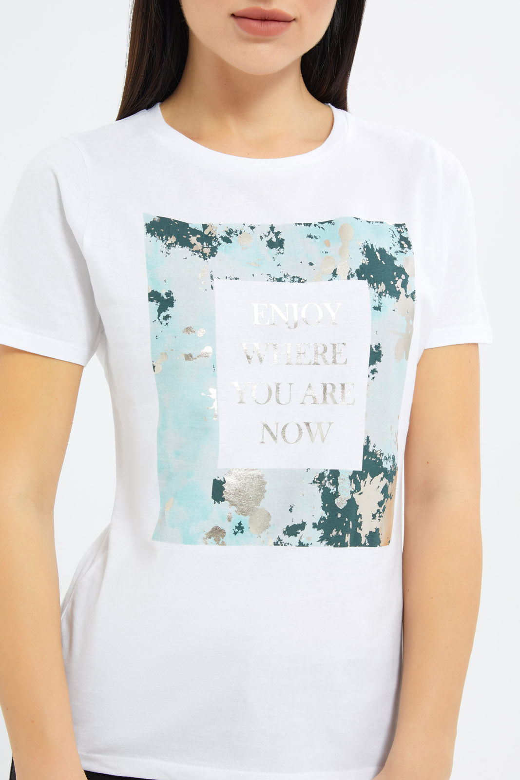 Redtag-Women-White-Marbke-Foil-Slogan-T-Shirt-Category:T-Shirts,-Colour:White,-Deals:New-In,-Filter:Women's-Clothing,-H1:LWR,-H2:LAD,-H3:TSH,-H4:CAT,-New-In-Women-APL,-Non-Sale,-Promo:TBL,-S23C,-Season:S23C,-Section:Women,-TBL,-Women-T-Shirts-Women's-