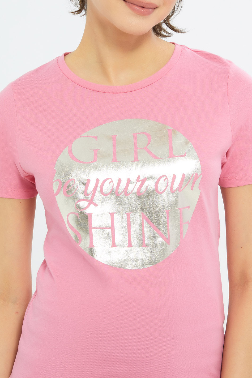 Redtag-Women-Pink-Marbke-Foil-Slogan-T-Shirt-Category:T-Shirts,-Colour:Apricot,-Deals:New-In,-Filter:Women's-Clothing,-H1:LWR,-H2:LAD,-H3:TSH,-H4:CAT,-New-In-Women-APL,-Non-Sale,-Promo:TBL,-S23C,-Season:S23C,-Section:Women,-TBL,-Women-T-Shirts-Women's-