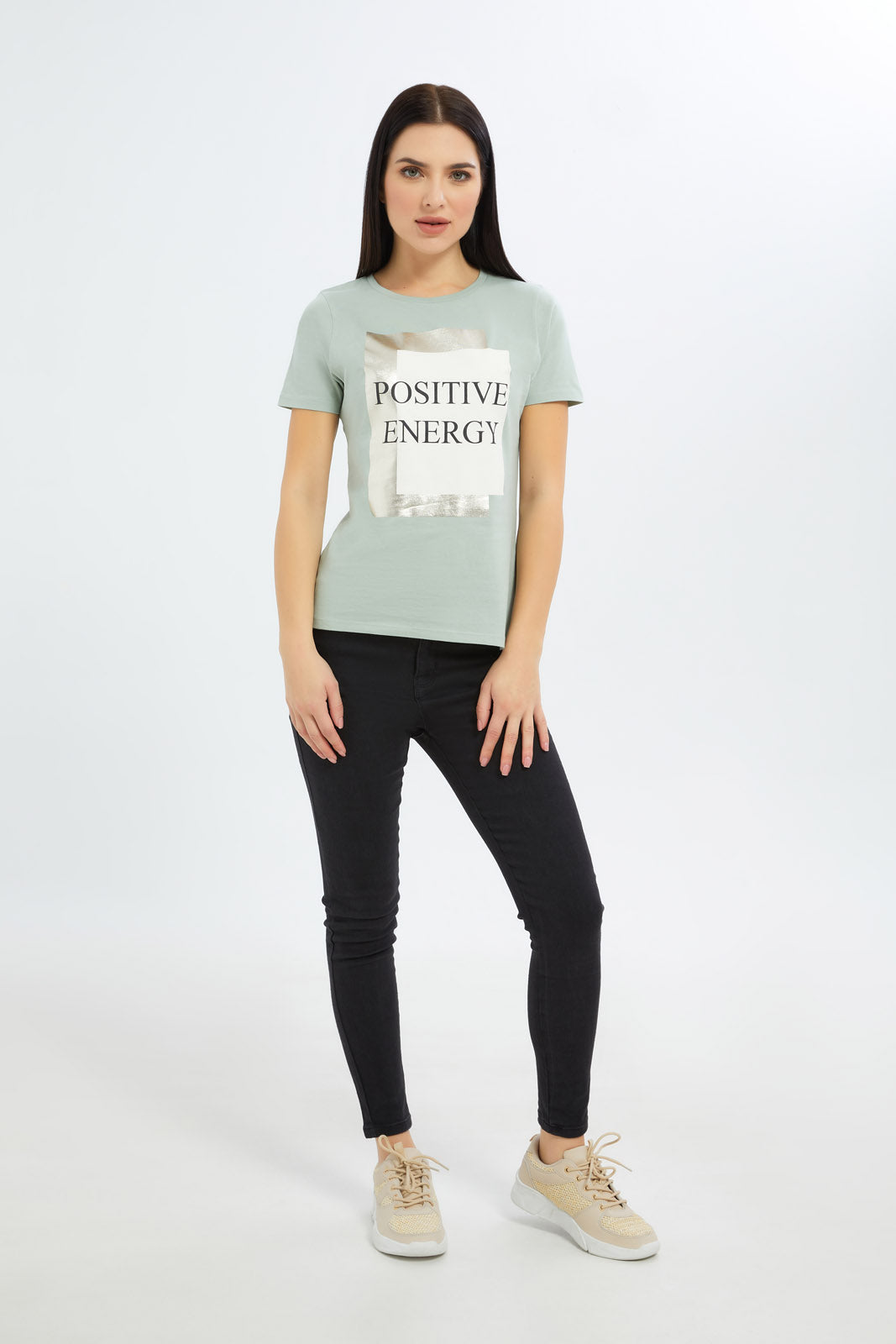 Redtag-Women-Sage-Marbke-Foil-Slogan-T-Shirt-Category:T-Shirts,-Colour:Mint,-Deals:New-In,-Filter:Women's-Clothing,-H1:LWR,-H2:LAD,-H3:TSH,-H4:CAT,-New-In-Women-APL,-Non-Sale,-Promo:TBL,-S23C,-Season:S23C,-Section:Women,-TBL,-Women-T-Shirts-Women's-