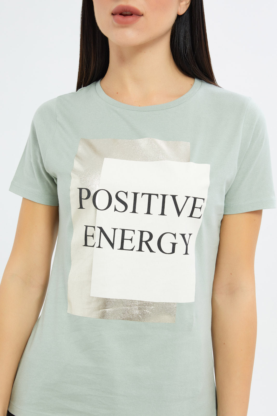 Redtag-Women-Sage-Marbke-Foil-Slogan-T-Shirt-Category:T-Shirts,-Colour:Mint,-Deals:New-In,-Filter:Women's-Clothing,-H1:LWR,-H2:LAD,-H3:TSH,-H4:CAT,-New-In-Women-APL,-Non-Sale,-Promo:TBL,-S23C,-Season:S23C,-Section:Women,-TBL,-Women-T-Shirts-Women's-