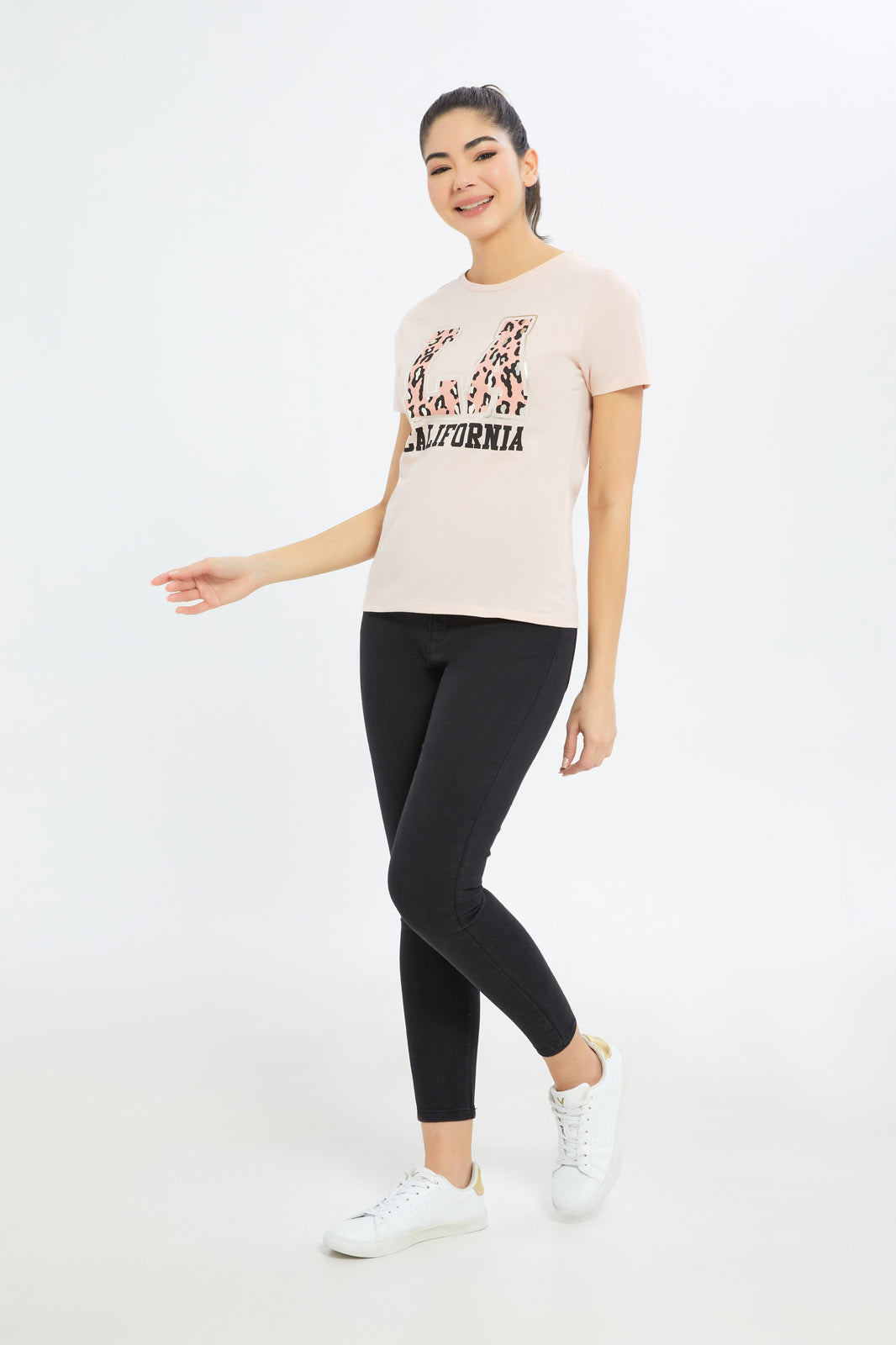 Redtag-Women-Pink-La-Printed-T-Shirt-Category:T-Shirts,-Colour:Apricot,-Deals:New-In,-Filter:Women's-Clothing,-H1:LWR,-H2:LAD,-H3:TSH,-H4:CAT,-New-In-Women-APL,-Non-Sale,-Promo:TBL,-S23C,-Season:S23C,-Section:Women,-TBL,-Women-T-Shirts-Women's-