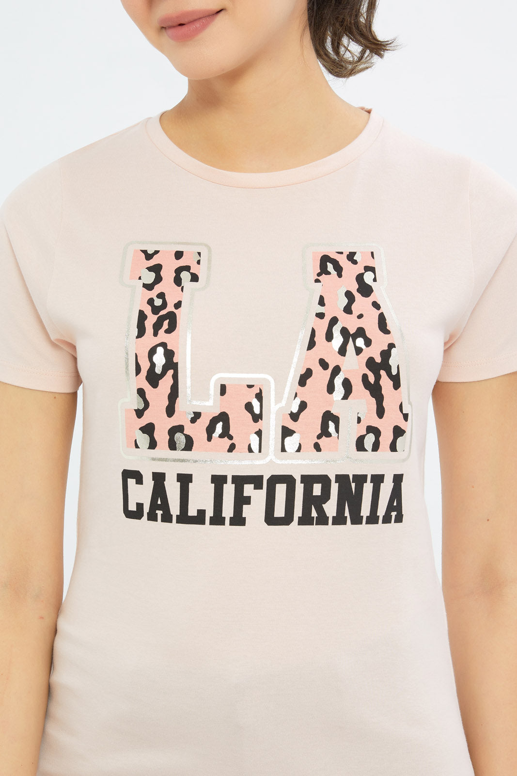 Redtag-Women-Pink-La-Printed-T-Shirt-Category:T-Shirts,-Colour:Apricot,-Deals:New-In,-Filter:Women's-Clothing,-H1:LWR,-H2:LAD,-H3:TSH,-H4:CAT,-New-In-Women-APL,-Non-Sale,-Promo:TBL,-S23C,-Season:S23C,-Section:Women,-TBL,-Women-T-Shirts-Women's-
