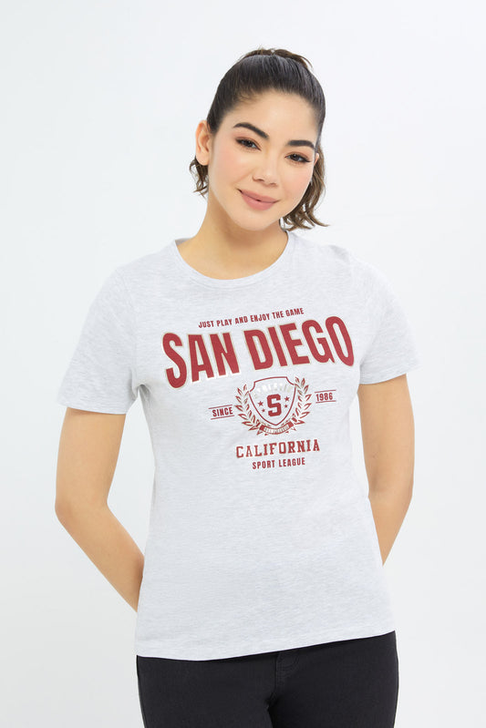 Redtag-Women-Grey-San-Diego-Printed-T-Shirt-Category:T-Shirts,-Colour:Grey,-Deals:New-In,-Filter:Women's-Clothing,-H1:LWR,-H2:LAD,-H3:TSH,-H4:CAT,-New-In-Women-APL,-Non-Sale,-Promo:TBL,-S23C,-Season:S23C,-Section:Women,-TBL,-Women-T-Shirts-Women's-