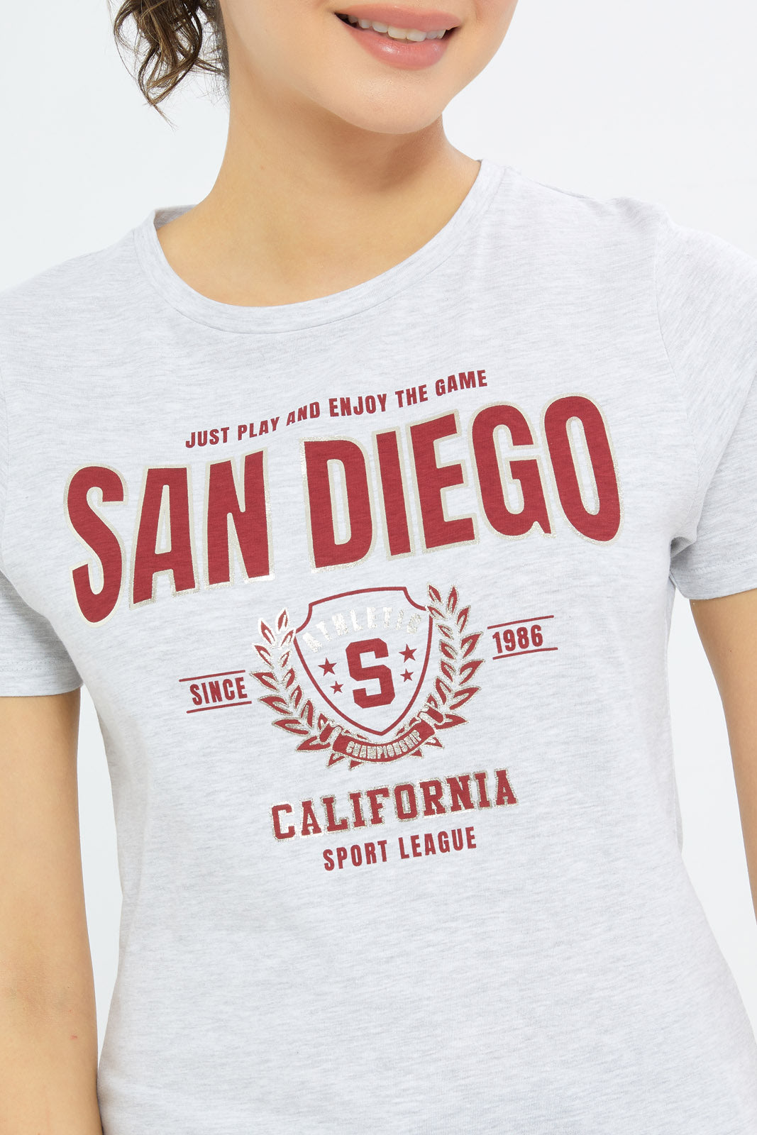 Redtag-Women-Grey-San-Diego-Printed-T-Shirt-Category:T-Shirts,-Colour:Grey,-Deals:New-In,-Filter:Women's-Clothing,-H1:LWR,-H2:LAD,-H3:TSH,-H4:CAT,-New-In-Women-APL,-Non-Sale,-Promo:TBL,-S23C,-Season:S23C,-Section:Women,-TBL,-Women-T-Shirts-Women's-
