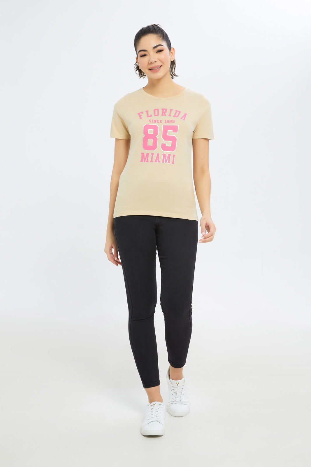 Redtag-Women-Cream-Florida-Printed-T-Shirt-Category:T-Shirts,-Colour:Cream,-Deals:New-In,-Filter:Women's-Clothing,-H1:LWR,-H2:LAD,-H3:TSH,-H4:CAT,-New-In-Women-APL,-Non-Sale,-Promo:TBL,-S23C,-Season:S23C,-Section:Women,-TBL,-Women-T-Shirts-Women's-