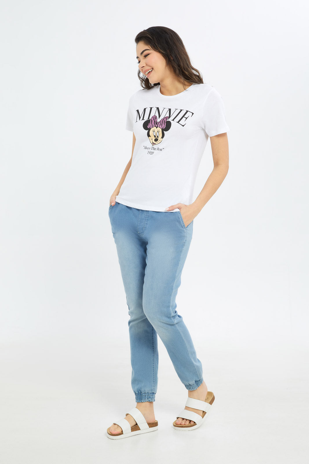 Redtag-Women-White-Minnie-Printed-T-Shirt-Category:T-Shirts,-CHA,-CHR:CHR,-Colour:White,-Deals:New-In,-Event:STRATEGY,-Filter:Women's-Clothing,-H1:LWR,-H2:LAD,-H3:TSH,-H4:CAT,-New-In-Women-APL,-Non-Sale,-Promo:TBL,-S23C,-Season:S23C,-Section:Women,-TBL,-Women-T-Shirts-Women's-