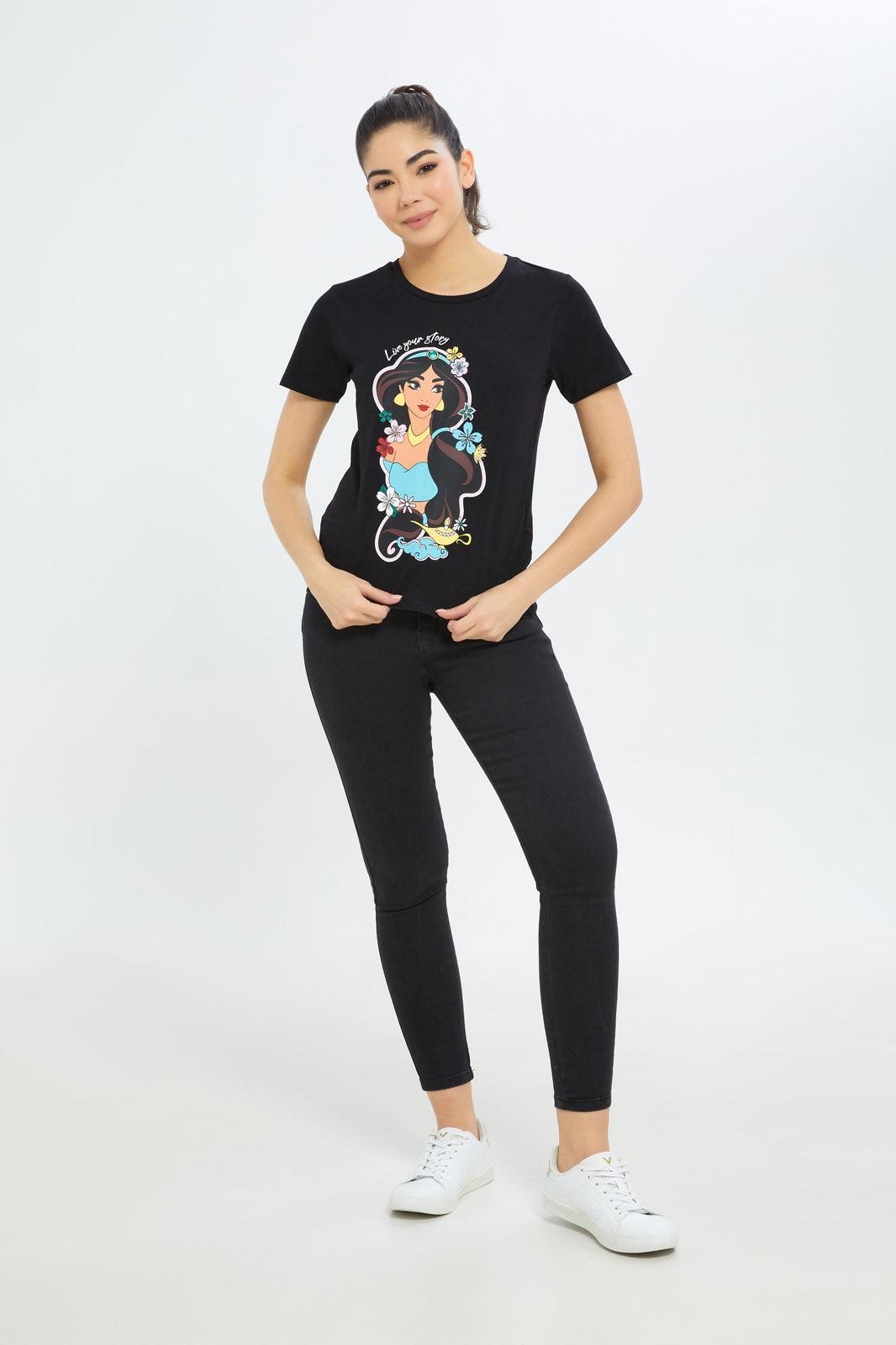 Redtag-Women-Black-Jasmine-Printed-T-Shirt-Category:T-Shirts,-CHR:CHR,-Colour:Black,-Deals:New-In,-Event:STRATEGY,-Filter:Women's-Clothing,-H1:LWR,-H2:LAD,-H3:TSH,-H4:CAT,-New-In-Women-APL,-Non-Sale,-Promo:TBL,-S23C,-Season:S23C,-Section:Women,-TBL,-Women-T-Shirts-Women's-