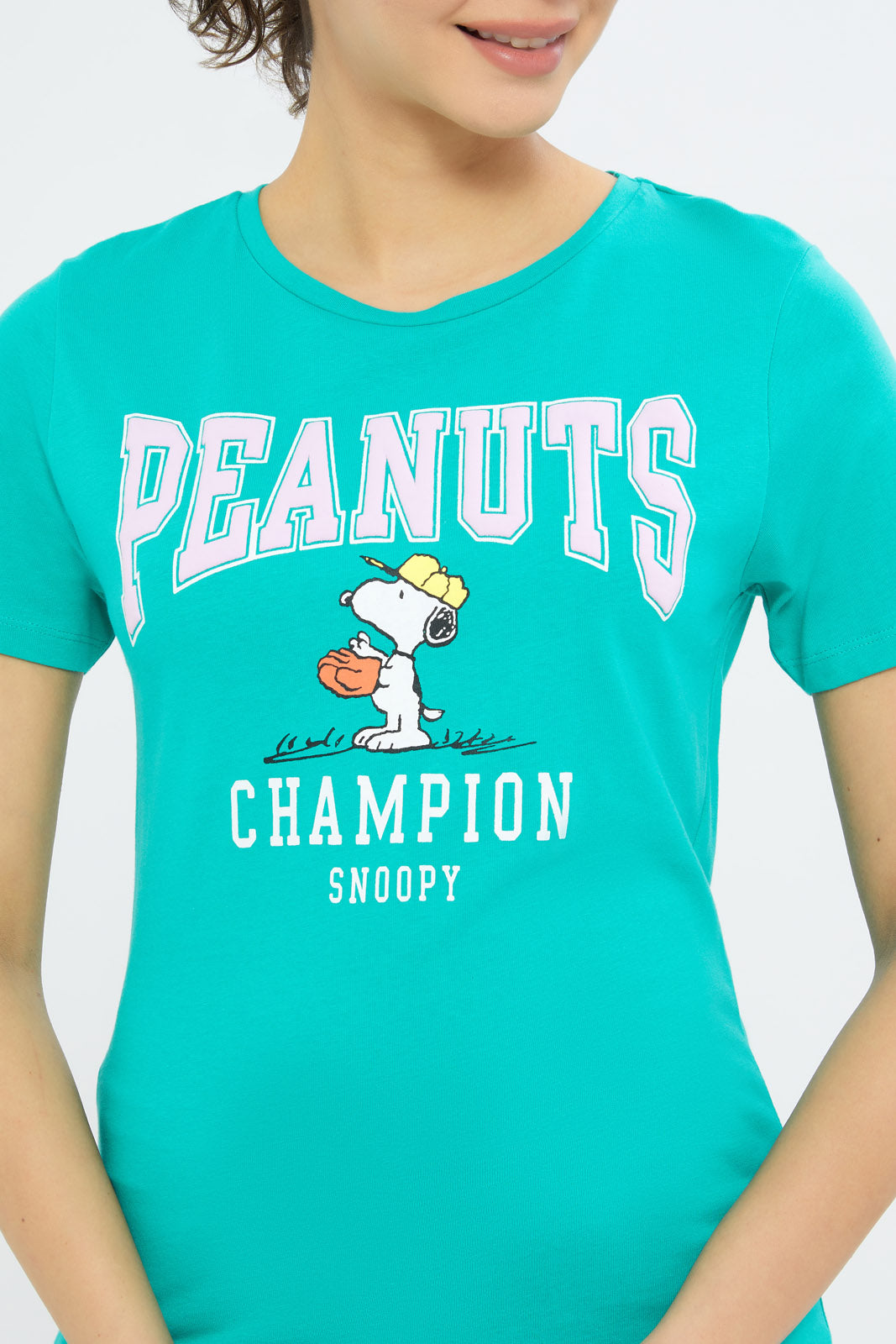 Redtag-Women-Green-Snoopy-Printed-T-Shirt-Category:T-Shirts,-CHR:CHR,-Colour:Green,-Deals:New-In,-Event:STRATEGY,-Filter:Women's-Clothing,-H1:LWR,-H2:LAD,-H3:TSH,-H4:CAT,-New-In-Women-APL,-Non-Sale,-Promo:TBL,-S23C,-Season:S23C,-Section:Women,-TBL,-Women-T-Shirts-Women's-