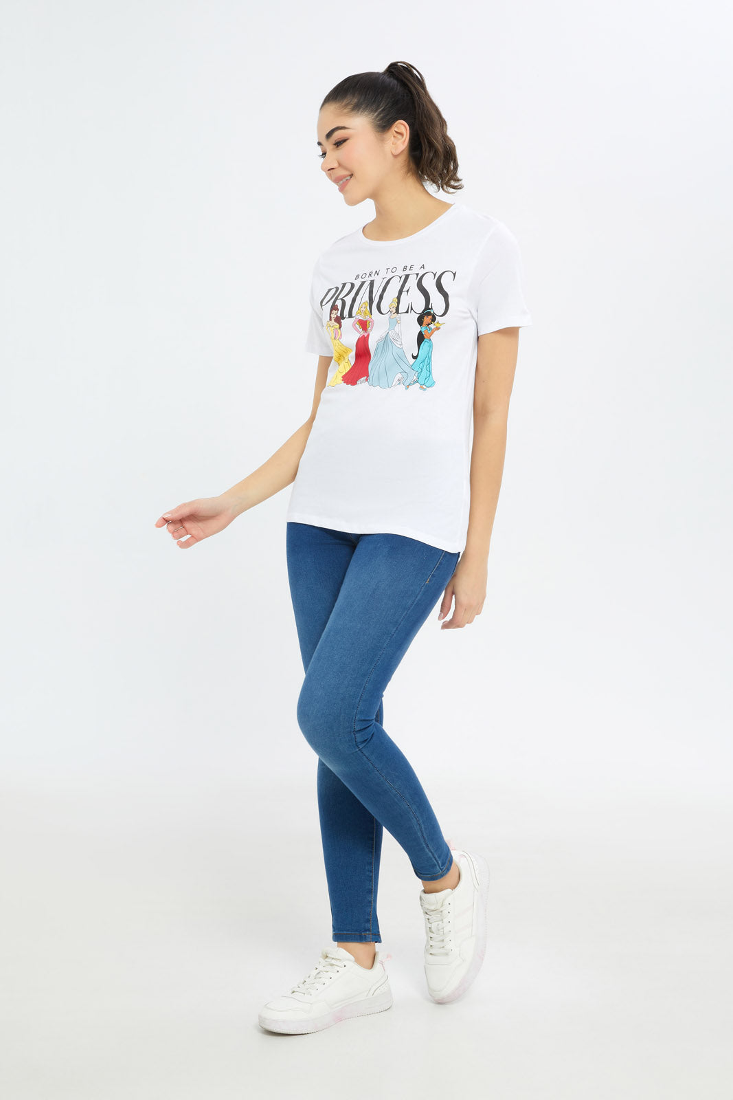 Redtag-Women-White-Princess-Printed-T-Shirt-Category:T-Shirts,-CHA,-CHR:CHR,-Colour:White,-Deals:New-In,-Event:STRATEGY,-Filter:Women's-Clothing,-H1:LWR,-H2:LAD,-H3:TSH,-H4:CAT,-New-In-Women-APL,-Non-Sale,-Promo:TBL,-S23C,-Season:S23C,-Section:Women,-TBL,-Women-T-Shirts-Women's-