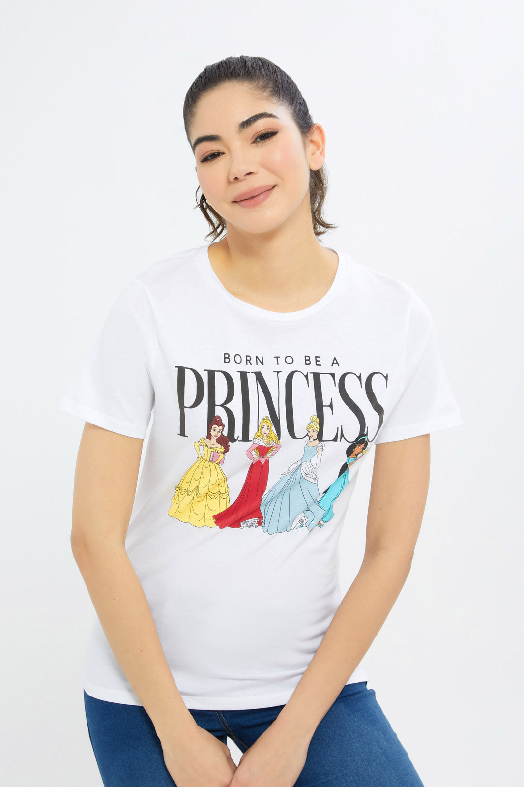 Redtag-Women-White-Princess-Printed-T-Shirt-Category:T-Shirts,-CHA,-CHR:CHR,-Colour:White,-Deals:New-In,-Event:STRATEGY,-Filter:Women's-Clothing,-H1:LWR,-H2:LAD,-H3:TSH,-H4:CAT,-New-In-Women-APL,-Non-Sale,-Promo:TBL,-S23C,-Season:S23C,-Section:Women,-TBL,-Women-T-Shirts-Women's-