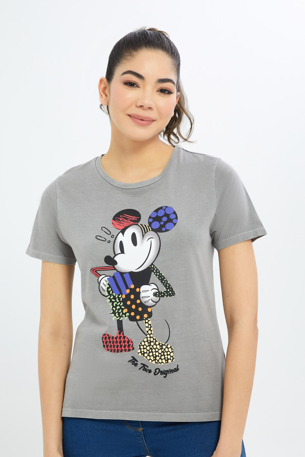 Redtag-Women-Acid-Wash-Minnie-\Printed-T-Shirt-Category:T-Shirts,-CHA,-CHR:CHR,-Colour:Charcoal,-Deals:New-In,-Event:STRATEGY,-Filter:Women's-Clothing,-H1:LWR,-H2:LAD,-H3:TSH,-H4:CAT,-New-In-Women-APL,-Non-Sale,-Promo:TBL,-S23C,-Season:S23C,-Section:Women,-TBL,-Women-T-Shirts-Women's-