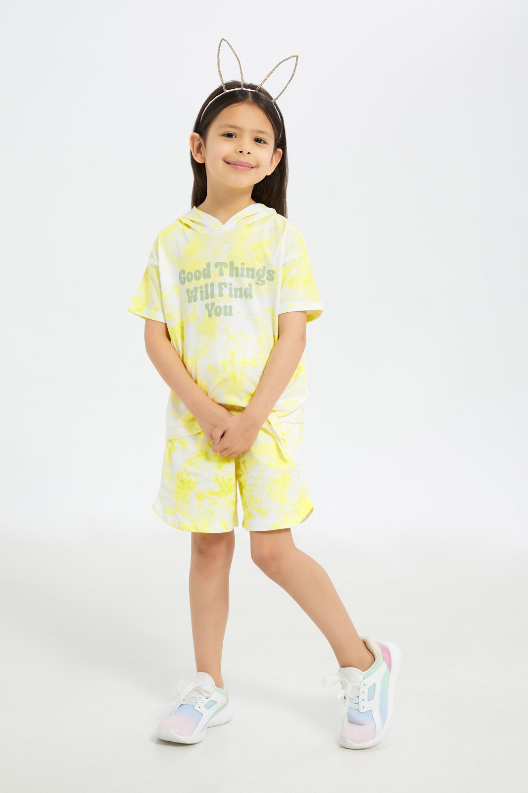Redtag-Girls-Yellow-Tie-Dye-Hooded-Tshirt-Category:T-Shirts,-Colour:Yellow,-Deals:New-In,-Event:STRATEGY,-Filter:Girls-(2-to-8-Yrs),-GIR-T-Shirts,-H1:KWR,-H2:GIR,-H3:TSH,-H4:CAT,-New-In-GIR-APL,-Non-Sale,-Promo:STRATEGY,-RMD,-S23C,-Season:S23C,-Section:Girls-(0-to-14Yrs)-Girls-2 to 8 Years