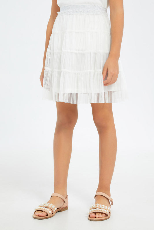 Redtag-Girls-White-Tiered-Mesh-Skirt-Category:Skirts,-Colour:White,-Deals:New-In,-Filter:Girls-(2-to-8-Yrs),-GIR-Skirts,-H1:KWR,-H2:GIR,-H3:SKT,-H4:CAK,-New-In-GIR-APL,-Non-Sale,-RMD,-S23D,-Season:S23C,-Section:Girls-(0-to-14Yrs)-Girls-2 to 8 Years