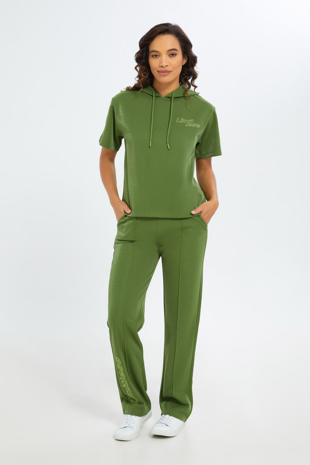 Redtag-Women-Green-Short-Sleeve-Hoodie-Sweatshirt-Category:Sweatshirts,-Colour:Green,-Deals:New-In,-Filter:Women's-Clothing,-H1:LWR,-H2:LAD,-H3:SPW,-H4:ASS,-New-In-Women-APL,-Non-Sale,-S23C,-Season:S23C,-Section:Women,-Women-Sweatshirts-Women's-