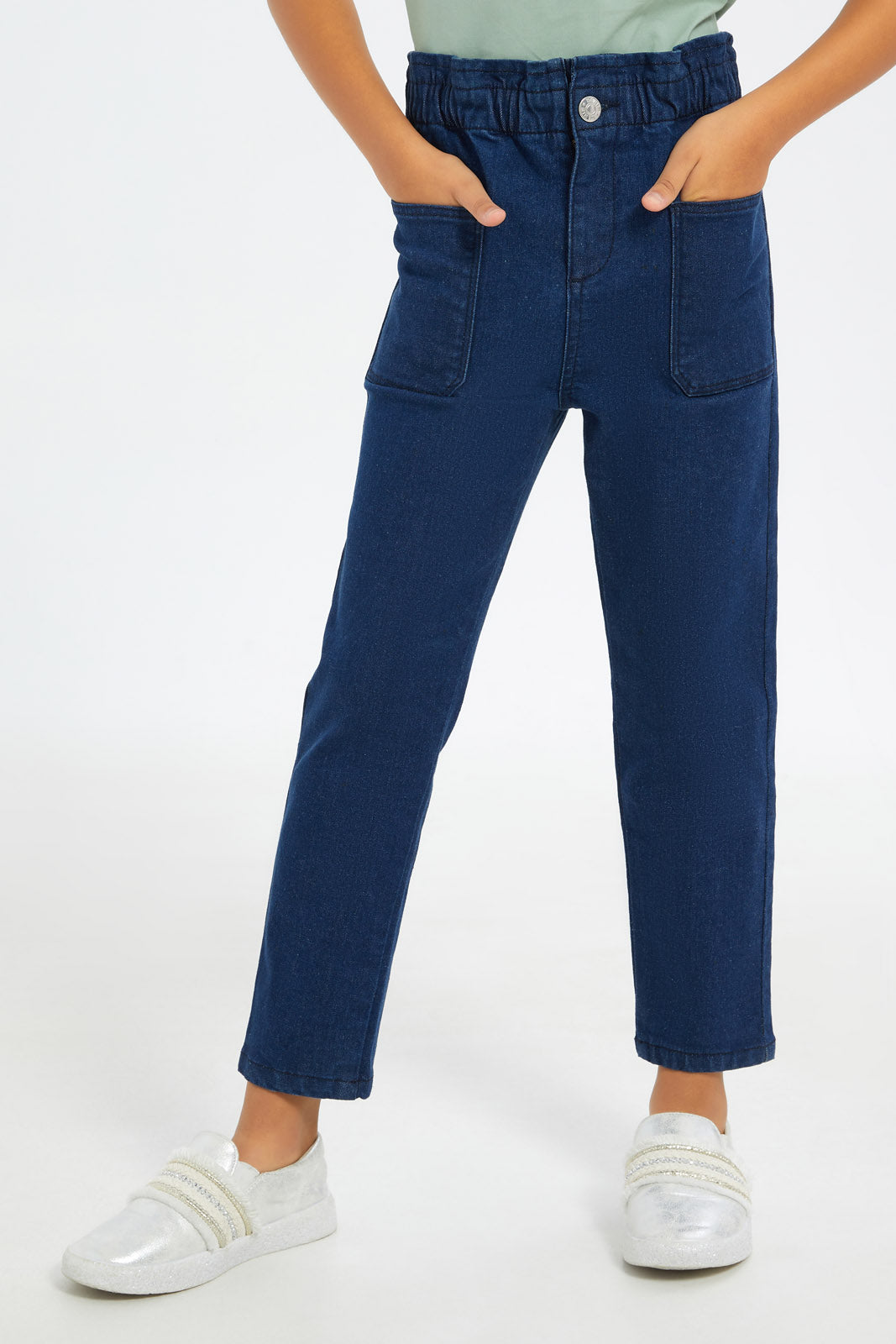 Redtag-Girls-Darkwash-Paper-Bag-Jeans-Category:Jeans,-Colour:Dark-Wash,-Deals:New-In,-Filter:Girls-(2-to-8-Yrs),-FIT-WALL-(FTW),-GIR-Jeans,-H1:KWR,-H2:GIR,-H3:DNB,-H4:JNS,-New-In-GIR-APL,-Non-Sale,-S23C,-Season:S23C,-Section:Girls-(0-to-14Yrs)-Girls-2 to 8 Years