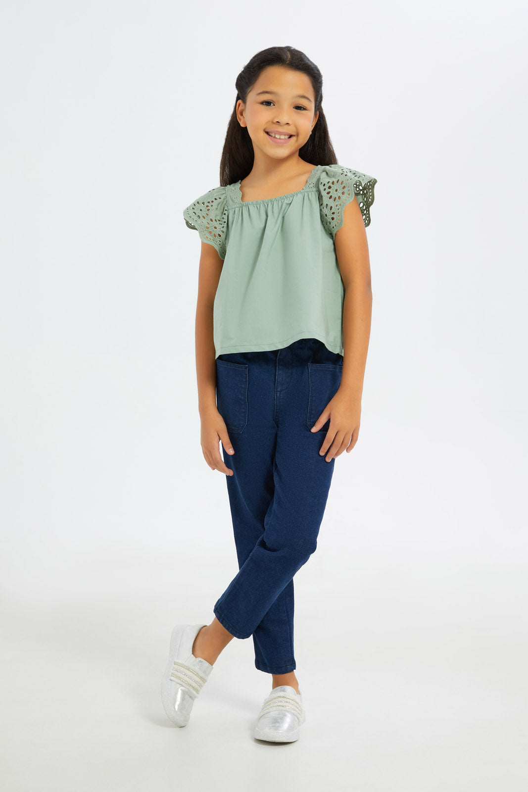 Redtag-Girls-Darkwash-Paper-Bag-Jeans-Category:Jeans,-Colour:Dark-Wash,-Deals:New-In,-Filter:Girls-(2-to-8-Yrs),-FIT-WALL-(FTW),-GIR-Jeans,-H1:KWR,-H2:GIR,-H3:DNB,-H4:JNS,-New-In-GIR-APL,-Non-Sale,-S23C,-Season:S23C,-Section:Girls-(0-to-14Yrs)-Girls-2 to 8 Years