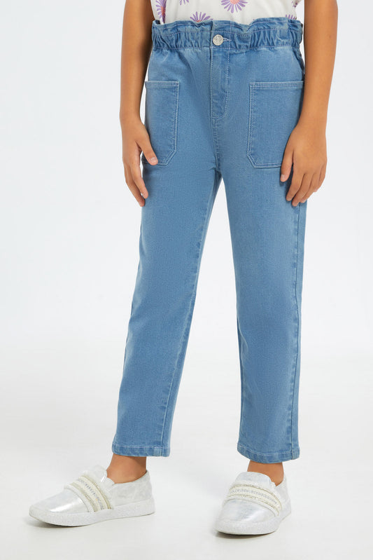 Redtag-Girls-Lightwash-Paper-Bag-Jeans-Category:Jeans,-Colour:Light-Wash,-Deals:New-In,-Filter:Girls-(2-to-8-Yrs),-FIT-WALL-(FTW),-GIR-Jeans,-H1:KWR,-H2:GIR,-H3:DNB,-H4:JNS,-New-In-GIR-APL,-Non-Sale,-S23C,-Season:S23C,-Section:Girls-(0-to-14Yrs)-Girls-2 to 8 Years