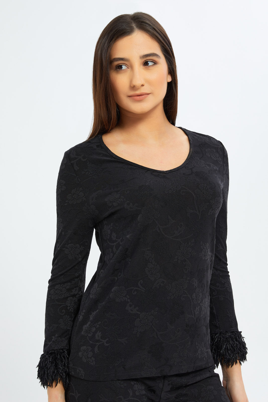 Redtag-Women-Black-Pyjama-Set-With-Fringe-Category:Pyjama-Sets,-Colour:Black,-Deals:New-In,-Filter:Women's-Clothing,-H1:LWR,-H2:LDN,-H3:NWR,-H4:PJS,-New-In-Women-APL,-Non-Sale,-S23C,-Season:S23C,-Section:Women,-Women-Pyjama-Sets--