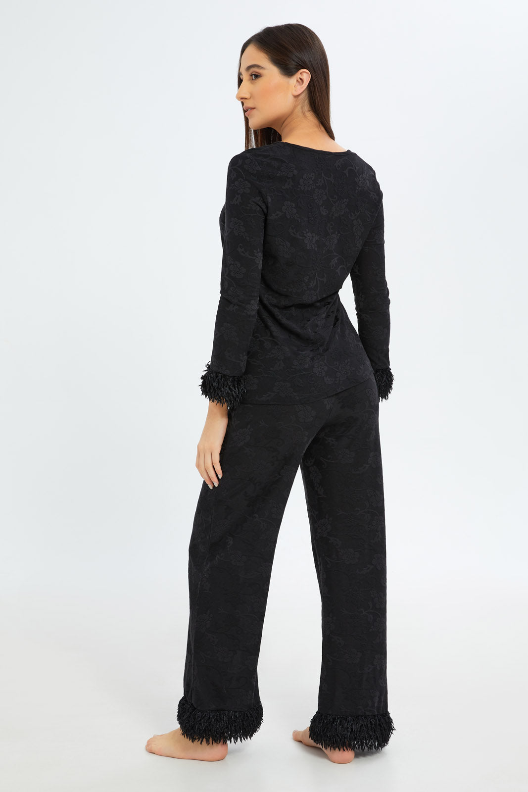 Redtag-Women-Black-Pyjama-Set-With-Fringe-Category:Pyjama-Sets,-Colour:Black,-Deals:New-In,-Filter:Women's-Clothing,-H1:LWR,-H2:LDN,-H3:NWR,-H4:PJS,-New-In-Women-APL,-Non-Sale,-S23C,-Season:S23C,-Section:Women,-Women-Pyjama-Sets--