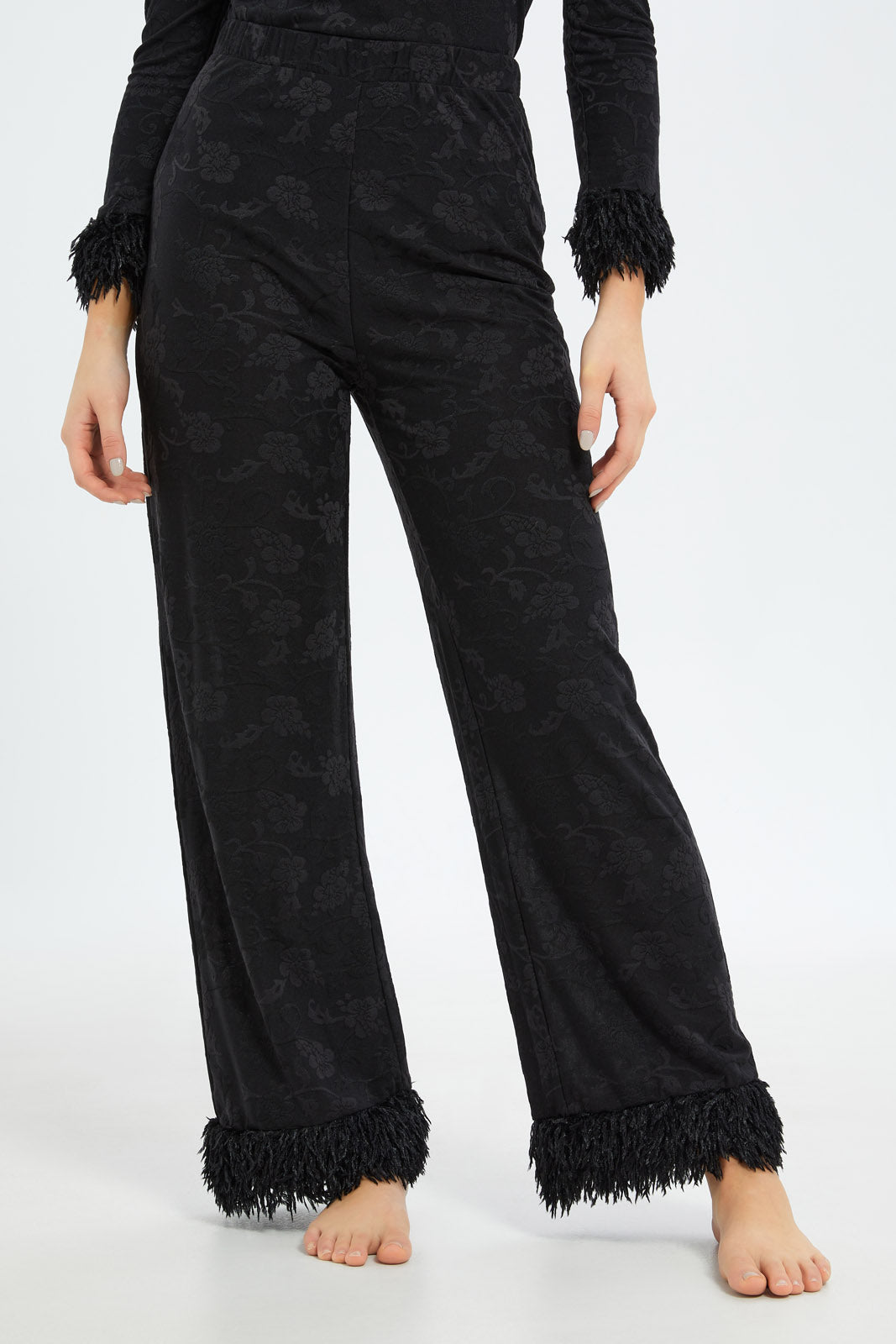 Redtag-Women-Black-Pyjama-Set-With-Fringe-Category:Pyjama-Sets,-Colour:Black,-Deals:New-In,-Filter:Women's-Clothing,-H1:LWR,-H2:LDN,-H3:NWR,-H4:PJS,-New-In-Women-APL,-Non-Sale,-S23C,-Season:S23C,-Section:Women,-Women-Pyjama-Sets--