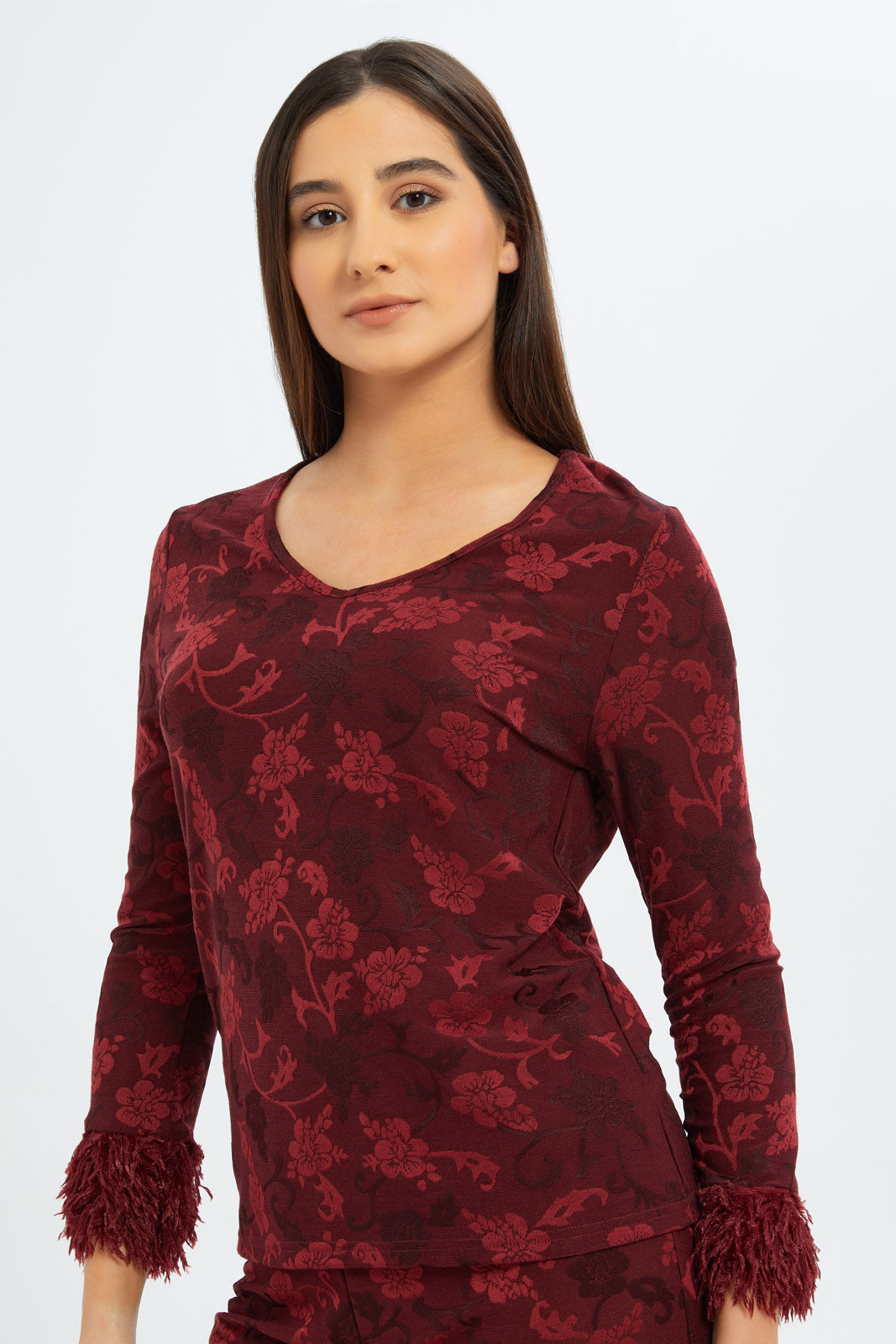Redtag-Women-Burgundy-Pyjama-Set-With-Fringe-Category:Pyjama-Sets,-Colour:Burgundy,-Deals:New-In,-Filter:Women's-Clothing,-H1:LWR,-H2:LDN,-H3:NWR,-H4:PJS,-New-In-Women-APL,-Non-Sale,-S23C,-Season:S23C,-Section:Women,-Women-Pyjama-Sets--