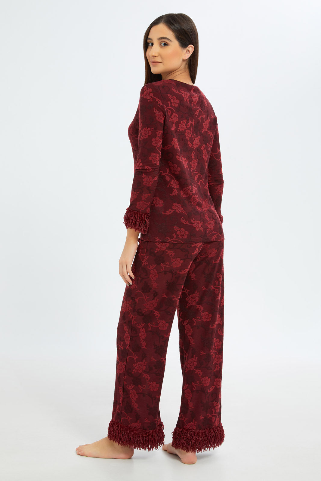 Redtag-Women-Burgundy-Pyjama-Set-With-Fringe-Category:Pyjama-Sets,-Colour:Burgundy,-Deals:New-In,-Filter:Women's-Clothing,-H1:LWR,-H2:LDN,-H3:NWR,-H4:PJS,-New-In-Women-APL,-Non-Sale,-S23C,-Season:S23C,-Section:Women,-Women-Pyjama-Sets--