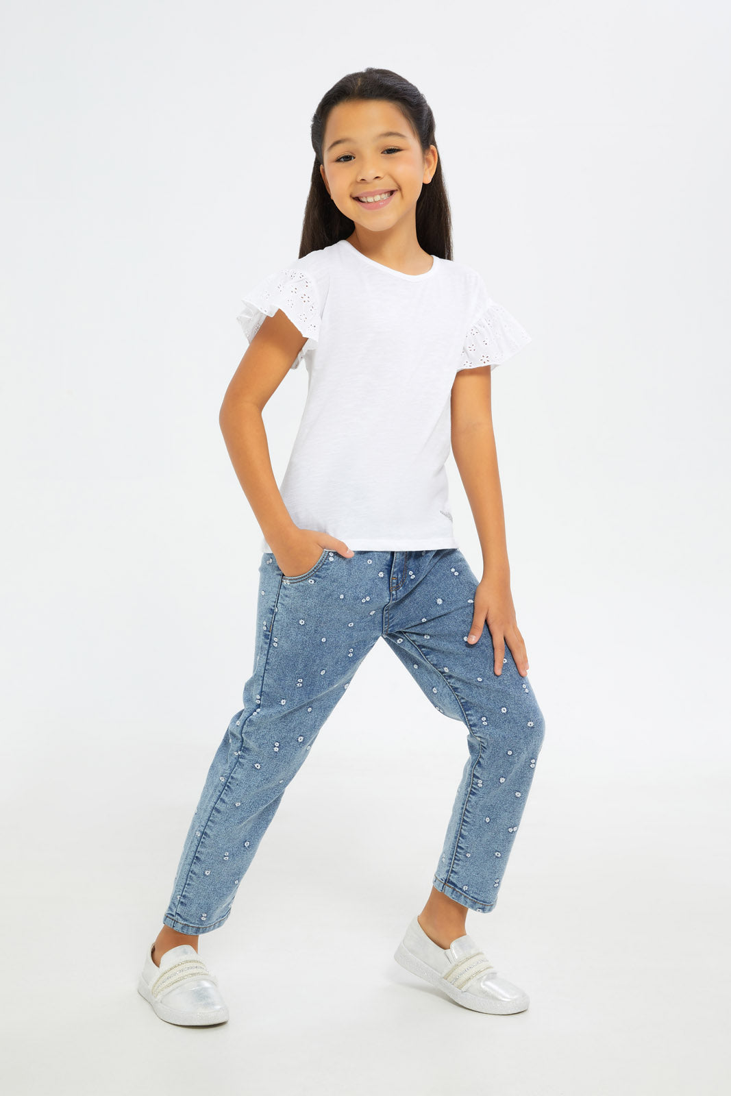 Redtag-Girls-Midwash-Allover-Embroidered-Jeggings-Category:Jeggings,-Colour:Denim,-Deals:New-In,-Filter:Girls-(2-to-8-Yrs),-GIR-Jeggings,-H1:KWR,-H2:GIR,-H3:DNB,-H4:JEG,-New-In-GIR-APL,-Non-Sale,-S23C,-Season:S23C,-Section:Girls-(0-to-14Yrs)-Girls-2 to 8 Years