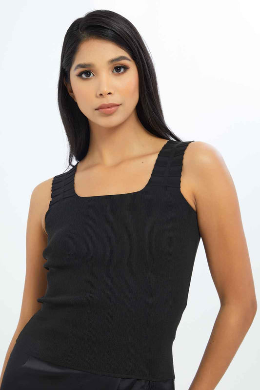 Redtag-Women-Black-T-Scrunch-Shoulder-Tank-Category:Tops,-Colour:Black,-Deals:New-In,-Filter:Women's-Clothing,-LEC,-LEC-Tops,-New-In-LEC-APL,-Non-Sale,-S23B,-Section:Women-Women's-